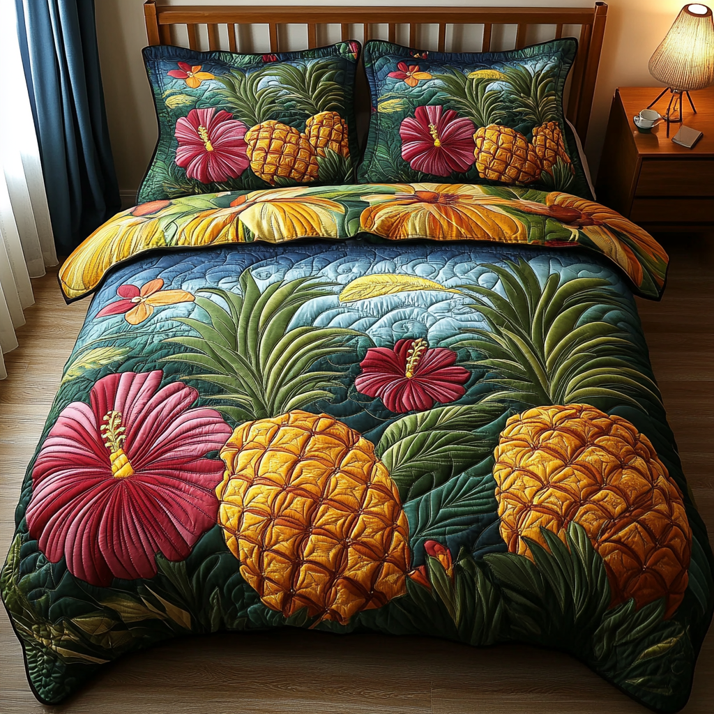 Tropical Pineapple Paradise Quilted Bedding Set Bed Sheet Set First Fathers Day Gift Ideas