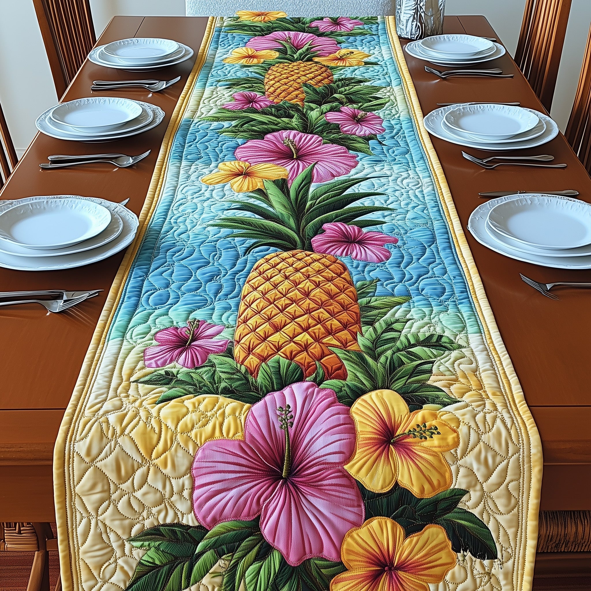 Tropical Pineapple Quilted Table Runner Kitchen Decor Mother In Law Mothers Day Gifts