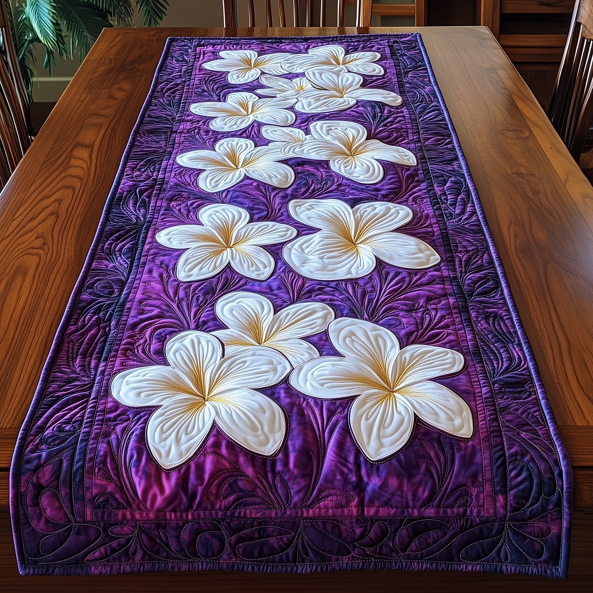 Tropical Plumeria Quilted Table Runner Dining Room Table Decor Great Presents For Mom