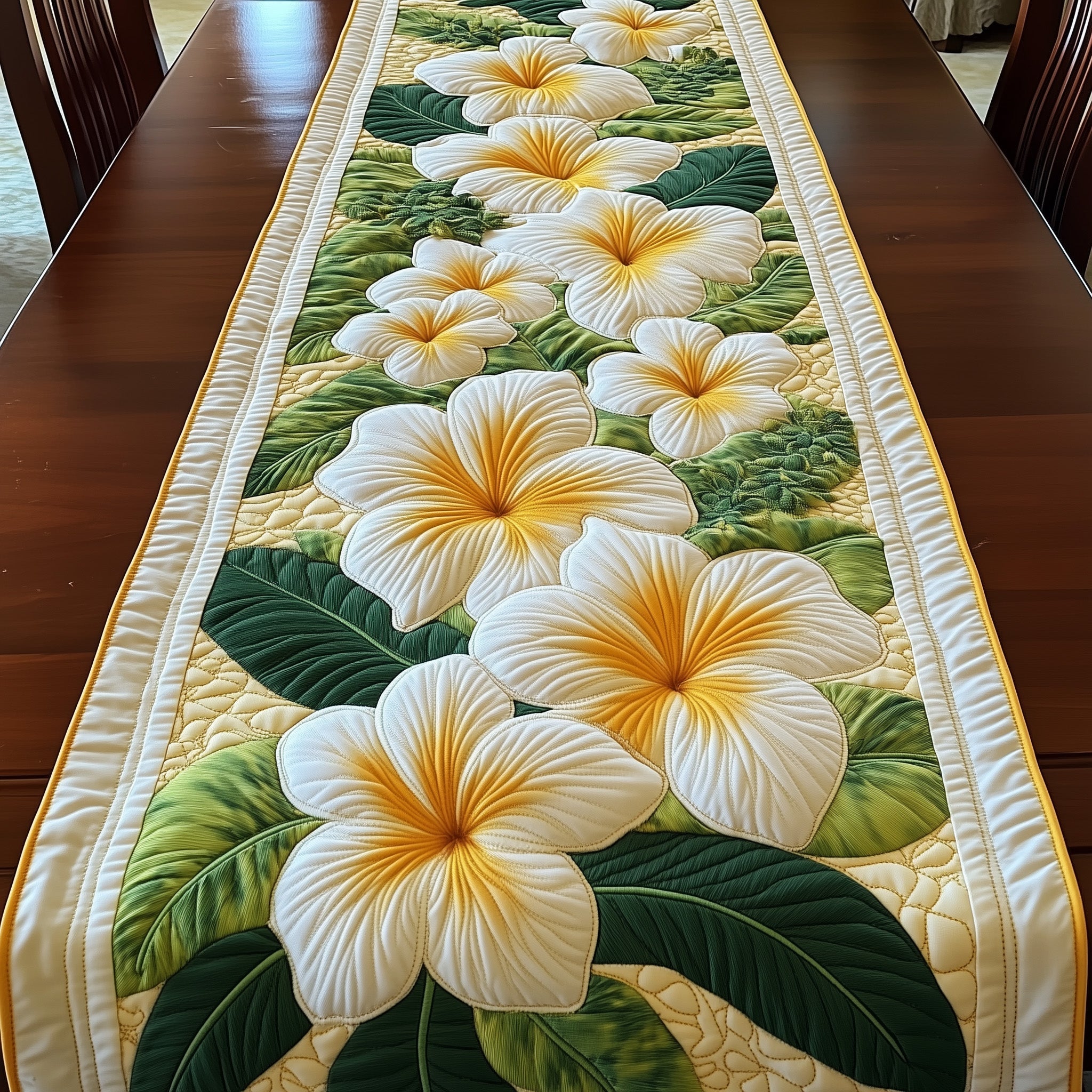 Tropical Plumeria Quilted Table Runner Dining Room Table Decor Ideas Great Gift Ideas For Mom