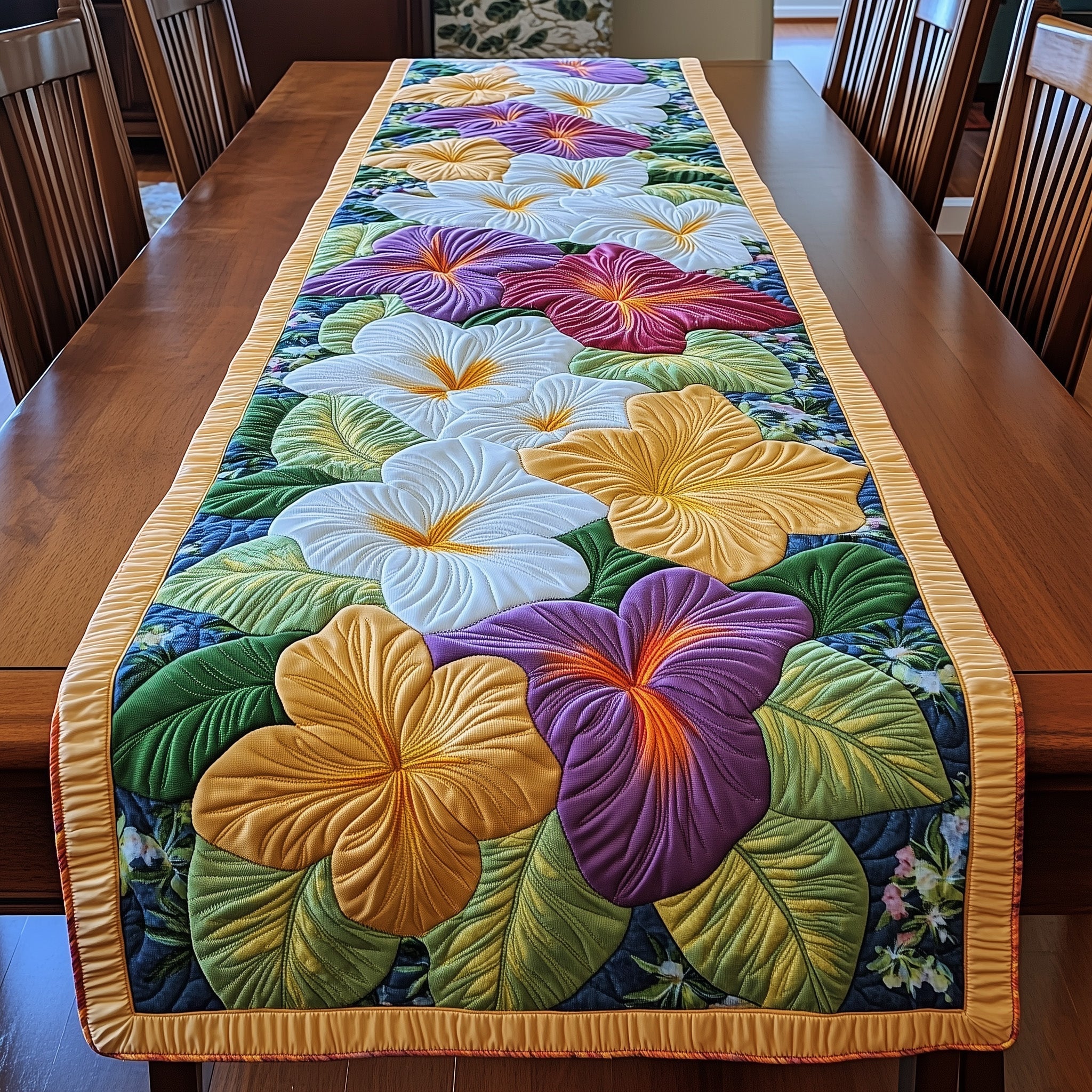 Tropical Plumeria Quilted Table Runner Dining Table Decor Ideas Ideas For Moms Birthday