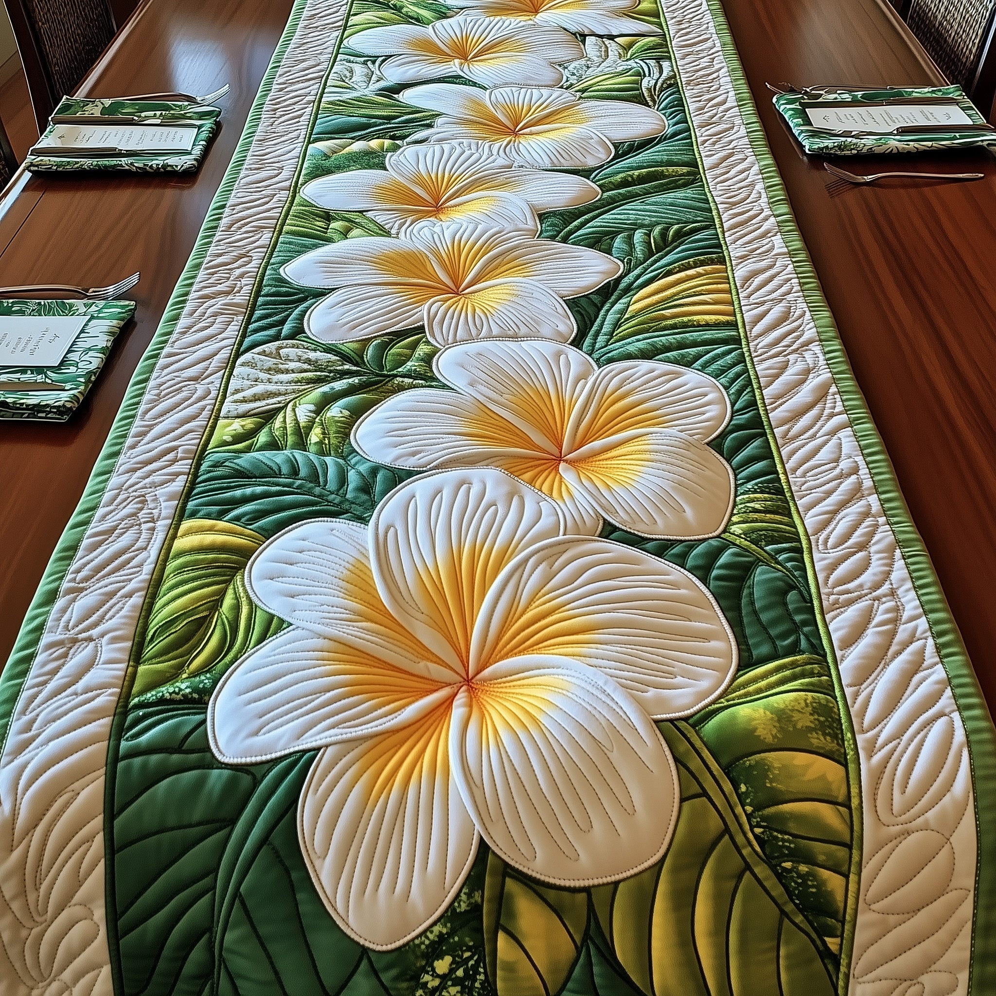 Tropical Plumeria Quilted Table Runner Dining Table Decor Mummy Gifts From Daughter