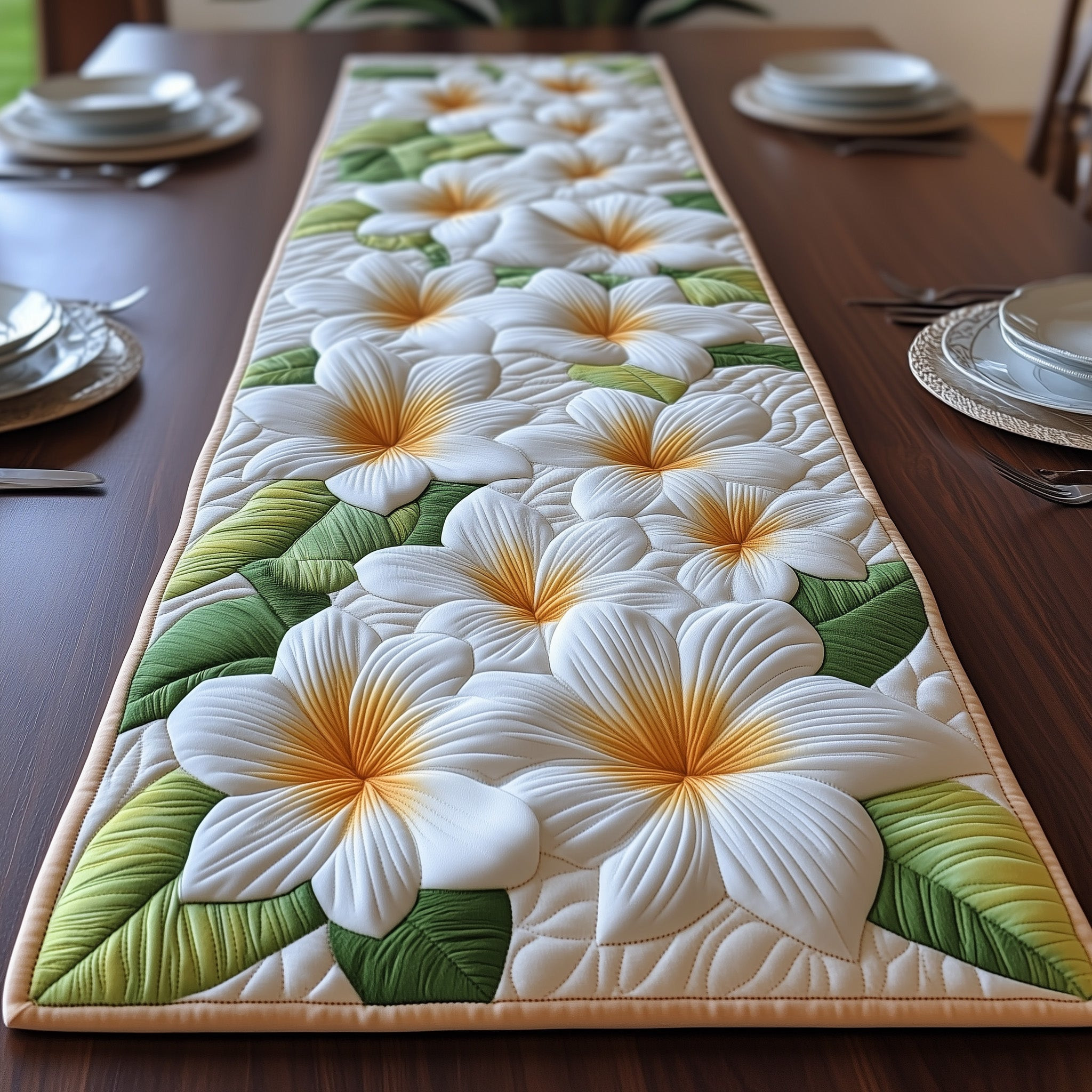 Tropical Plumeria Quilted Table Runner Hawaii Table Runner Good Mothers Day Ideas