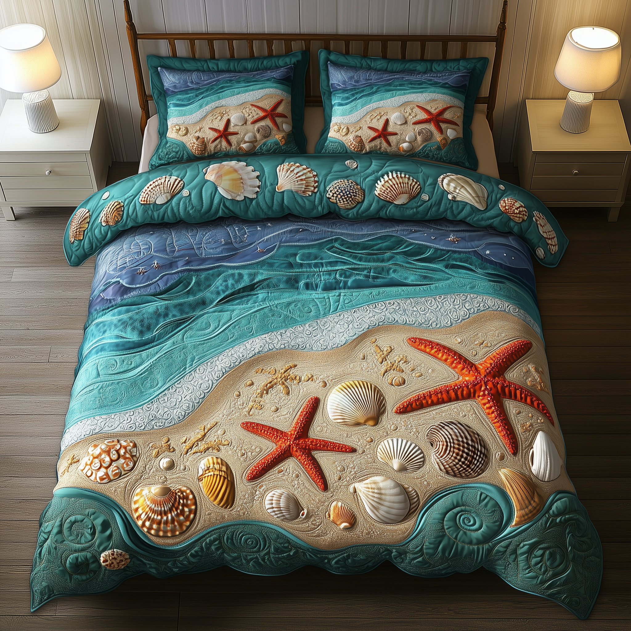 Tropical Seashell Symphony Quilted Bedding Set Bed Room Decoration Sentimental Gifts For Mom