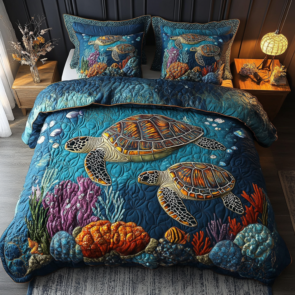 Tropical Shell Quilted Bedding Set Best Sheets Ever Gift Ideas For Sea Turtle Lovers