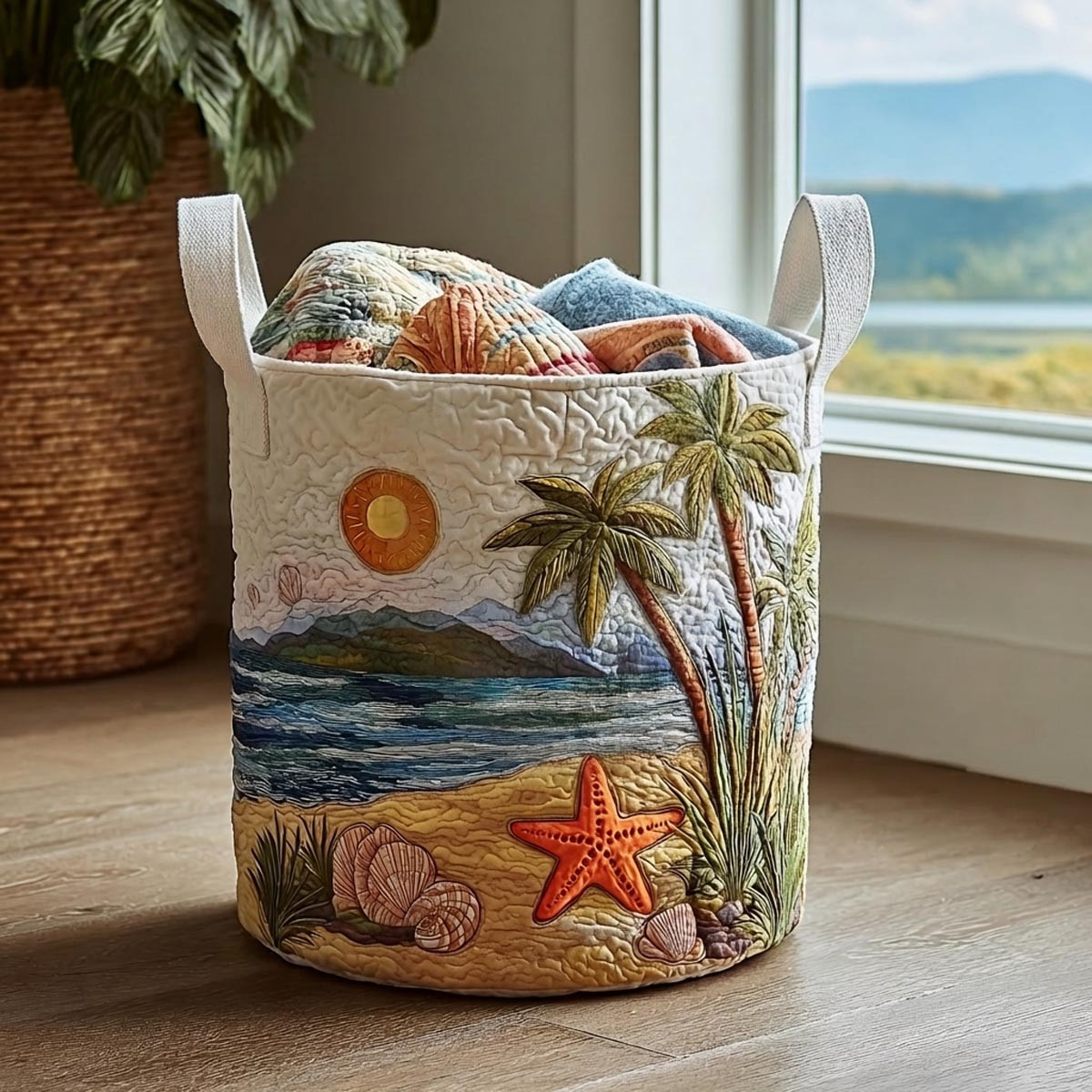 Tropical Shore Quilted Laundry Basket Unique Cool Laundry Basket Good Gifts For Beach Lovers