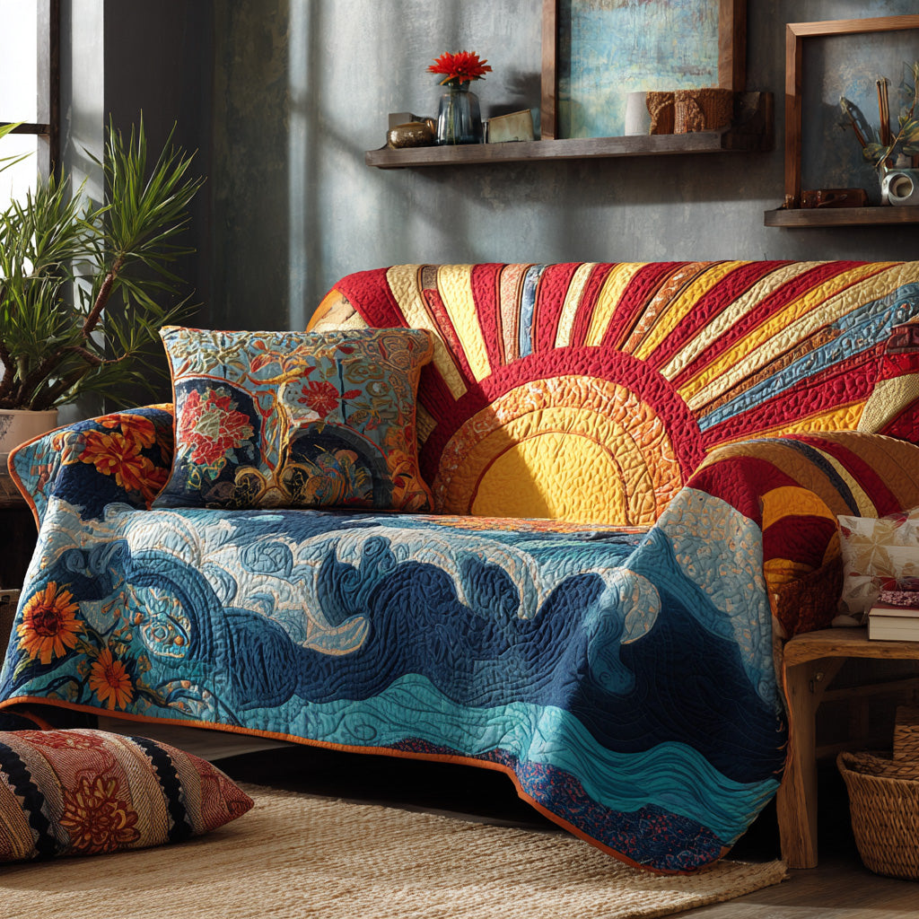 Tropical Sunburst Quilted Sofa Cover Couch Cushion Covers Unique Gifts Family