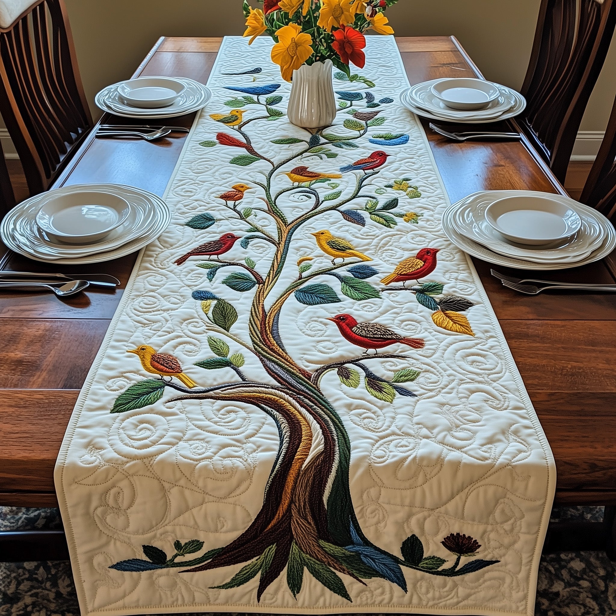Tropical Tree Of Life Quilted Table Runner Best Table Runner Tree Of Life Gifts Father'S Day