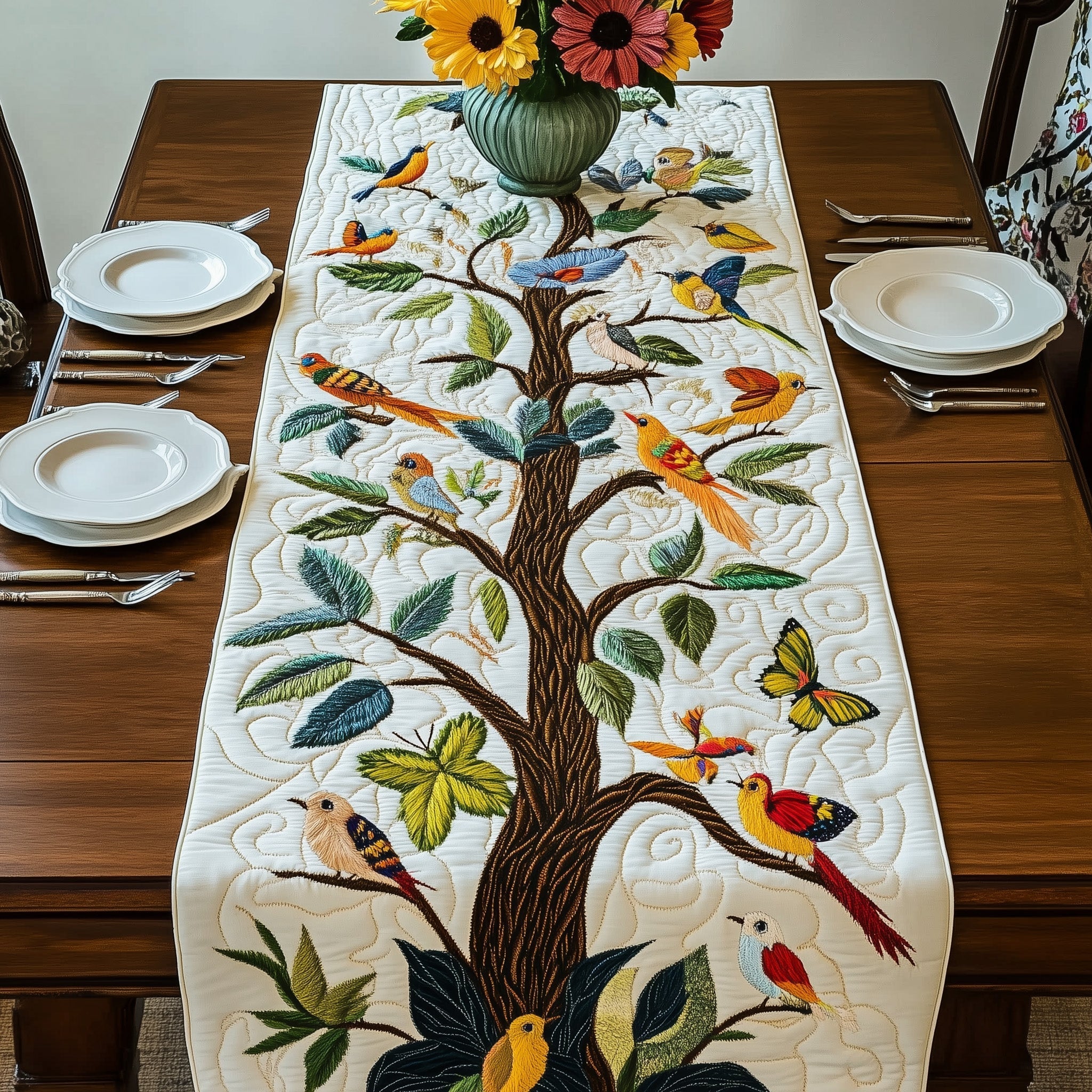 Tropical Tree Of Life Quilted Table Runner Holiday Runner Dining Tree Of Life Gifts For Women
