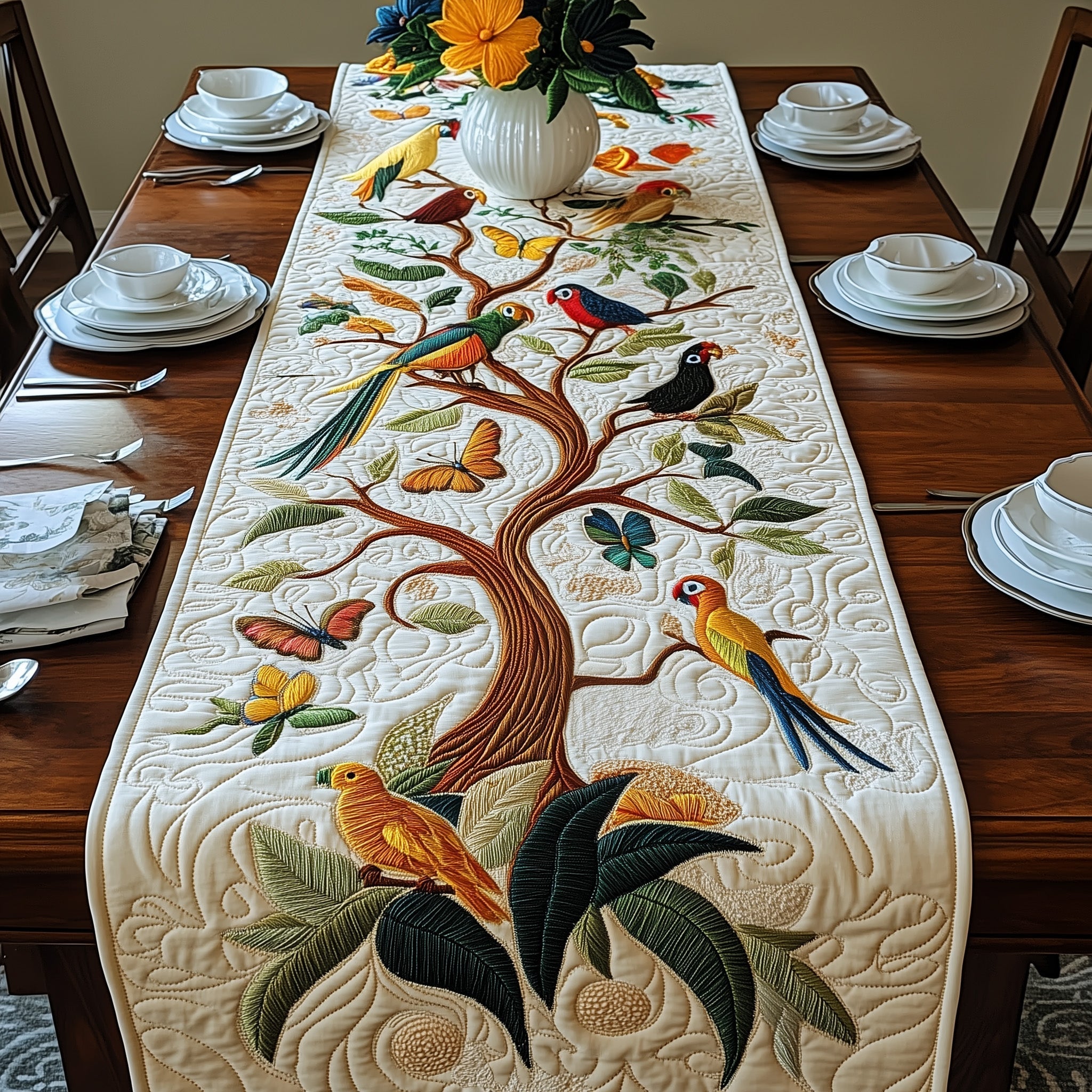 Tropical Tree Of Life Quilted Table Runner Table Runners Long Tree Of Life Gifts Mother'S Day