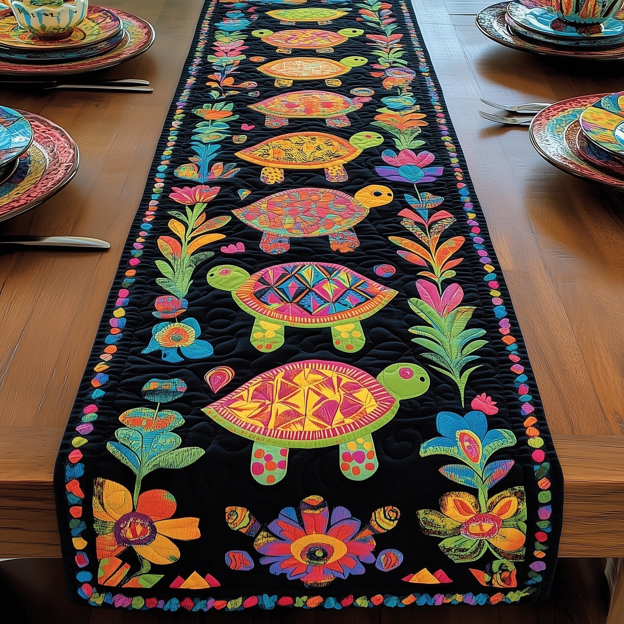 Tropical Turtle Heaven Quilted Table Runner Beach Theme Table Runner Gift For Turtle Lover