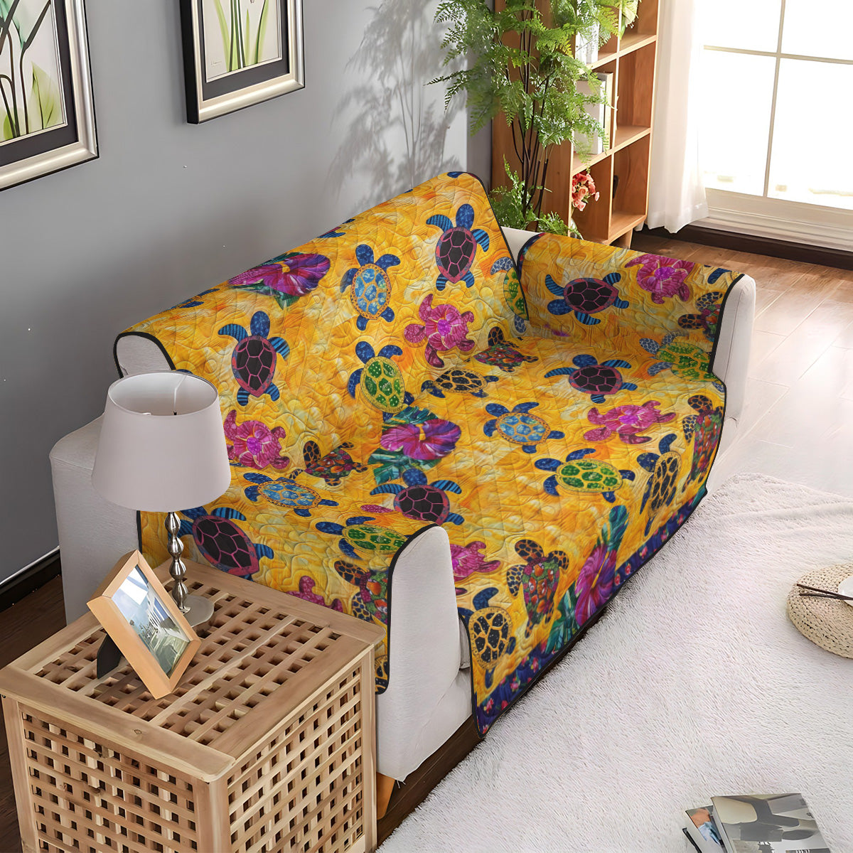 Tropical Turtle Tides Quilted Sofa Cover Sofa Couch Cover Presents For Beach Lovers - Image 3