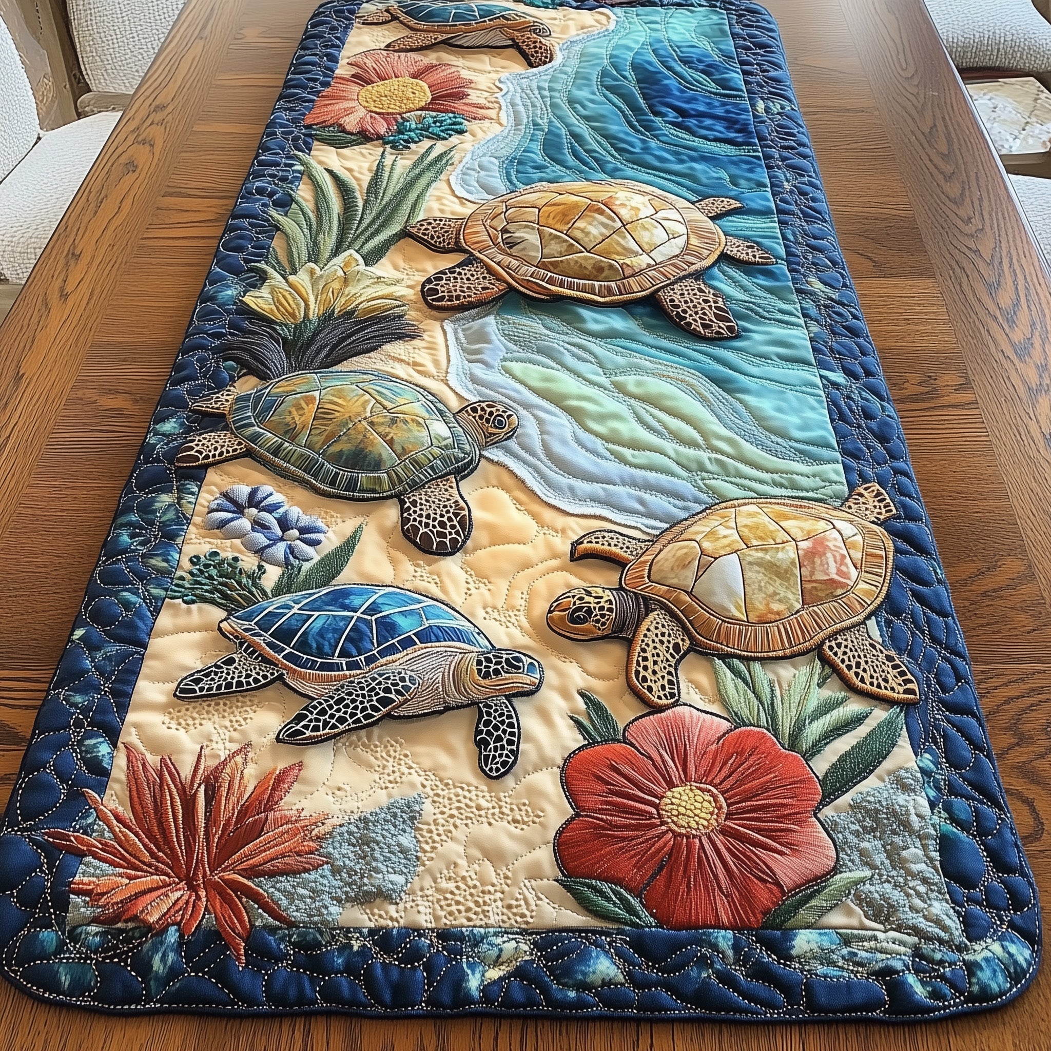 Tropical Turtles Quilted Table Runner Dining Room Centerpieces Turtle Gift Ideas
