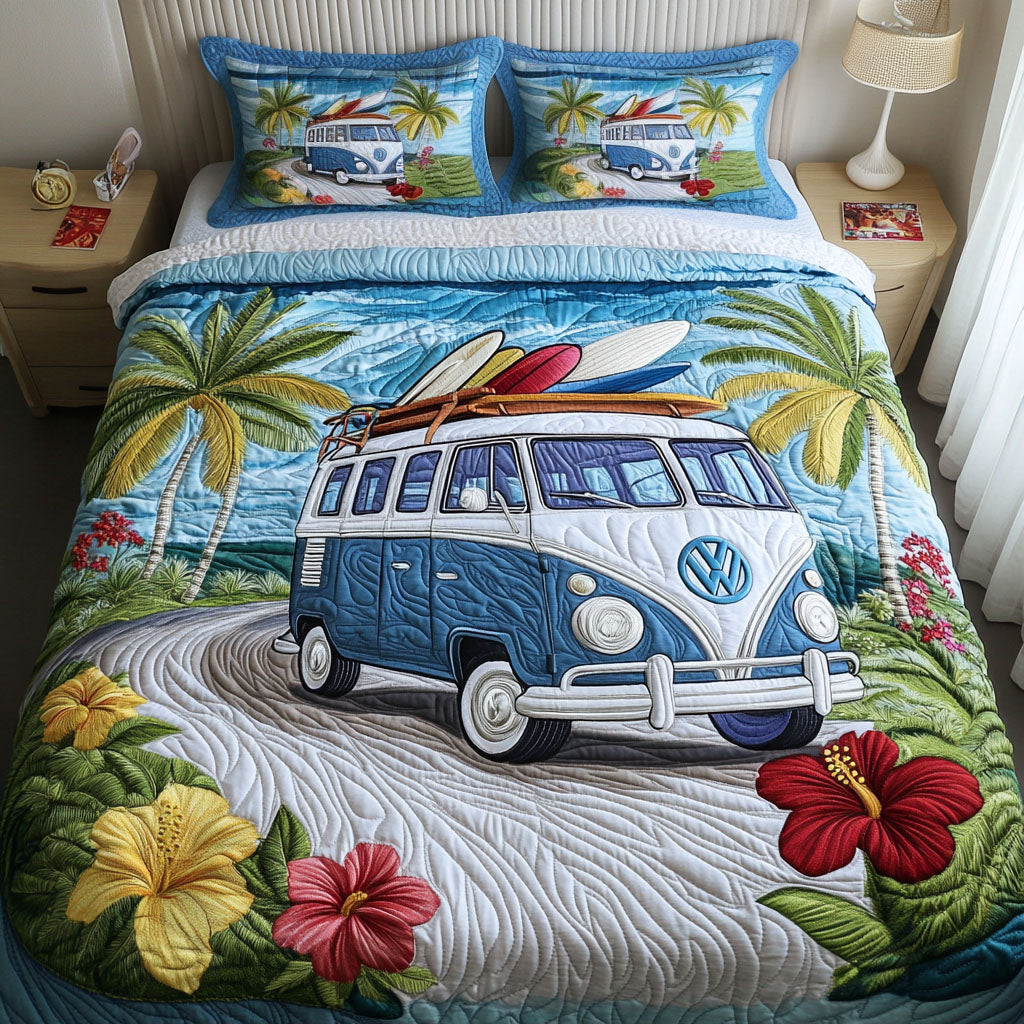 Tropical Wave Ride Quilted Bedding Set Cool Bedroom Decor Gifts For Hippy Mom
