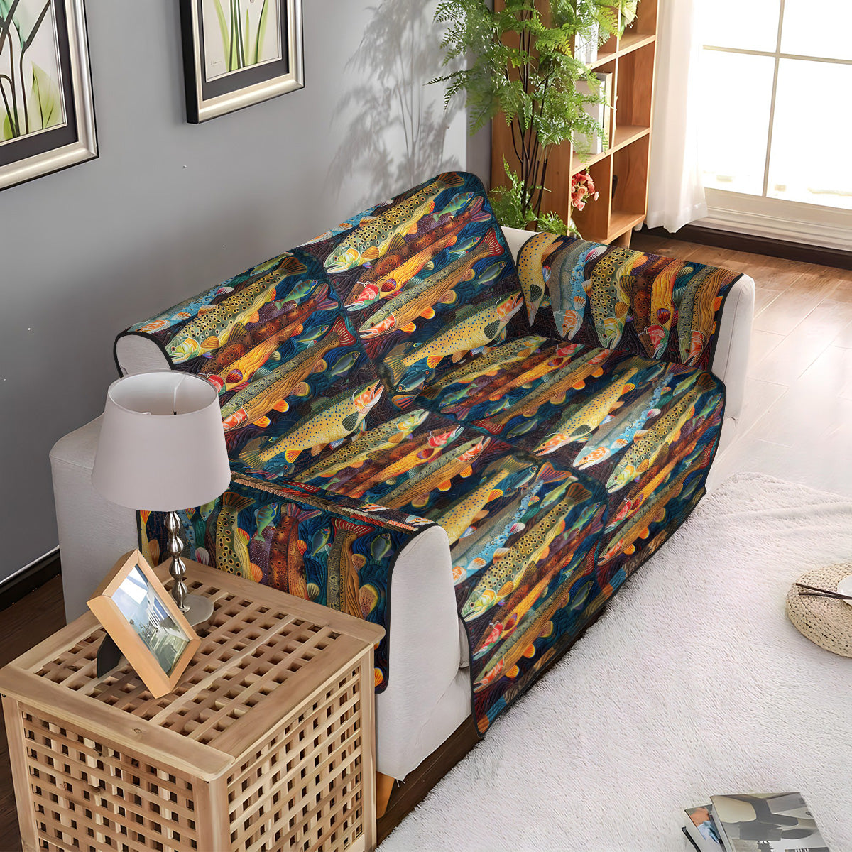 Trout Stream Quilted Sofa Cover Furniture Covers Gifts For Fishing Lovers - Image 3