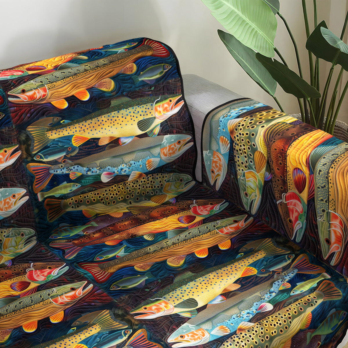 Trout Stream Quilted Sofa Cover Furniture Covers Gifts For Fishing Lovers