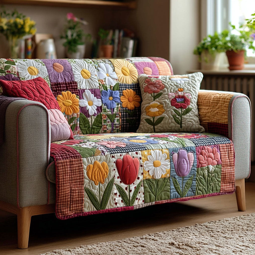 Tulip Medley Quilted Sofa Cover Great Couch Covers Mother's Day Delivery Gifts
