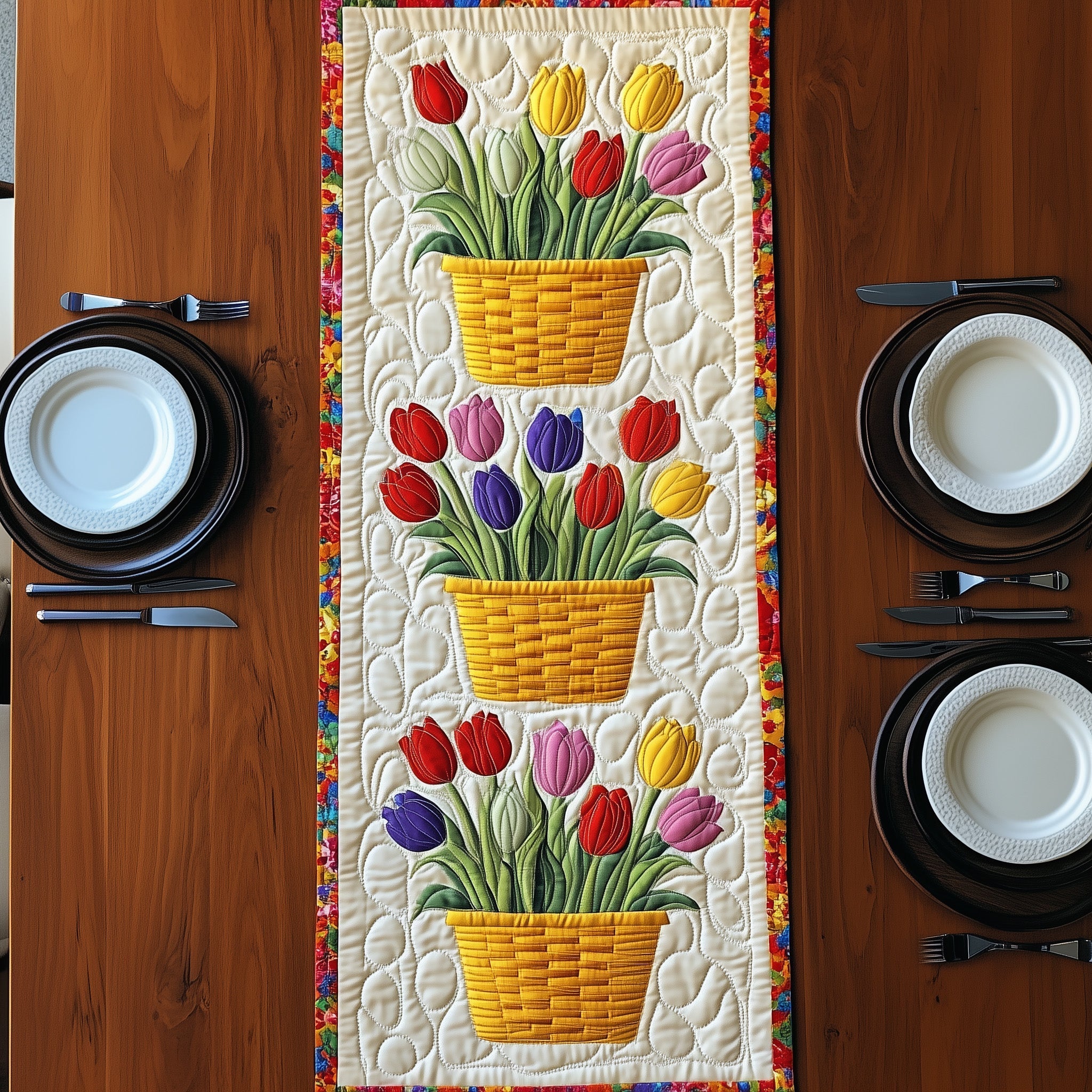 Tulip Quilted Table Runner Table Runner For Dining Table Women's Mother's Day Gifts