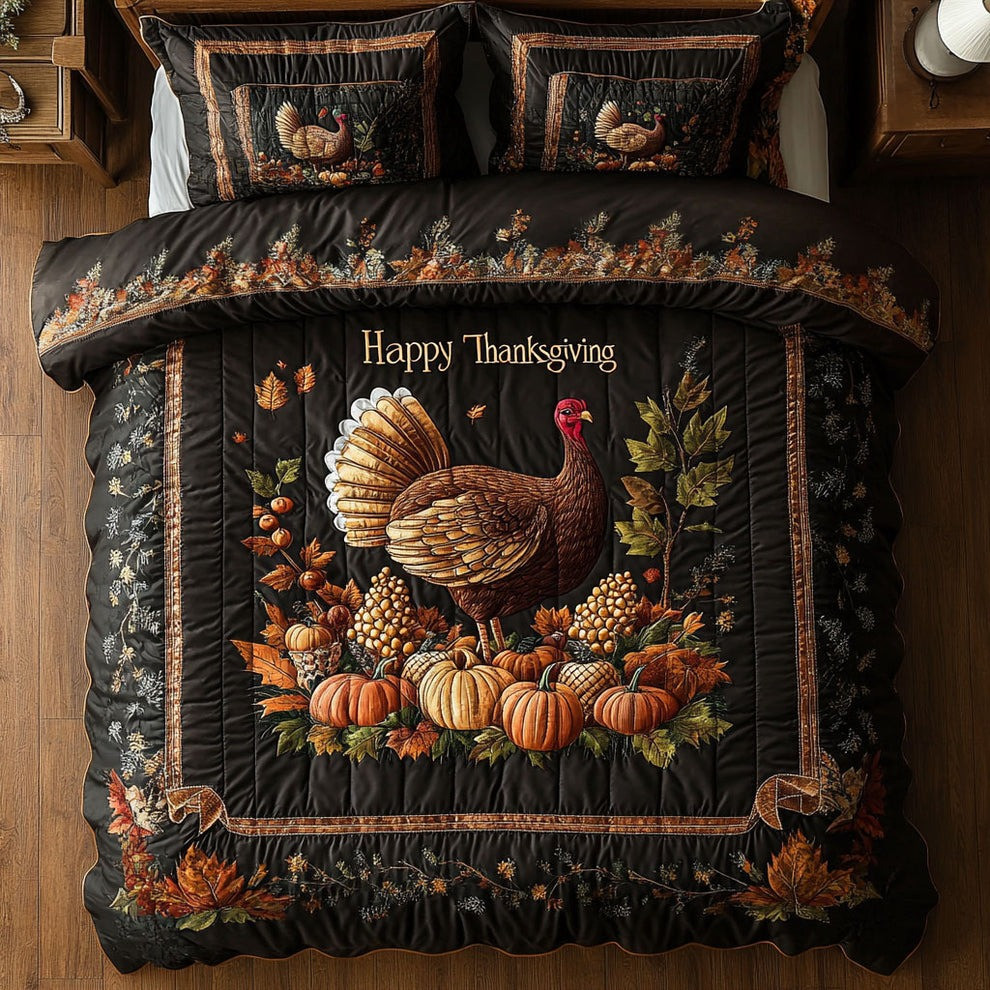 Turkey Happy Thanksgiving Quilted Bedding Set Pumpkin Autumn Bed Sheet Set Thanksgiving Gifts