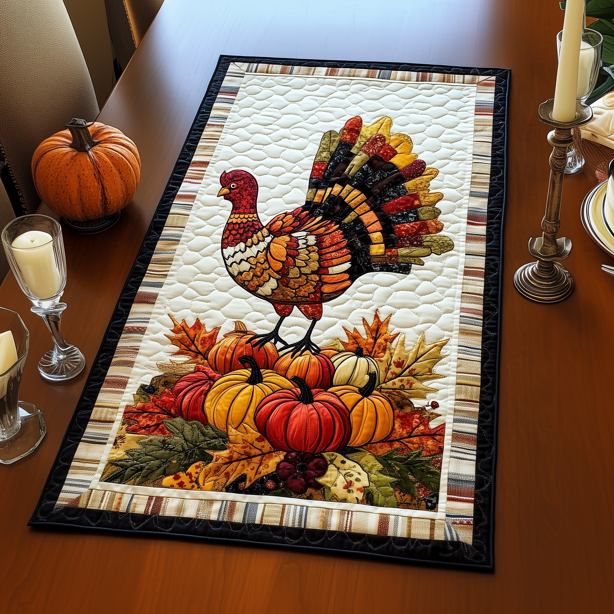 Turkey Quilted Table Runner Thankful Table Runner Best Thanksgiving Gifts