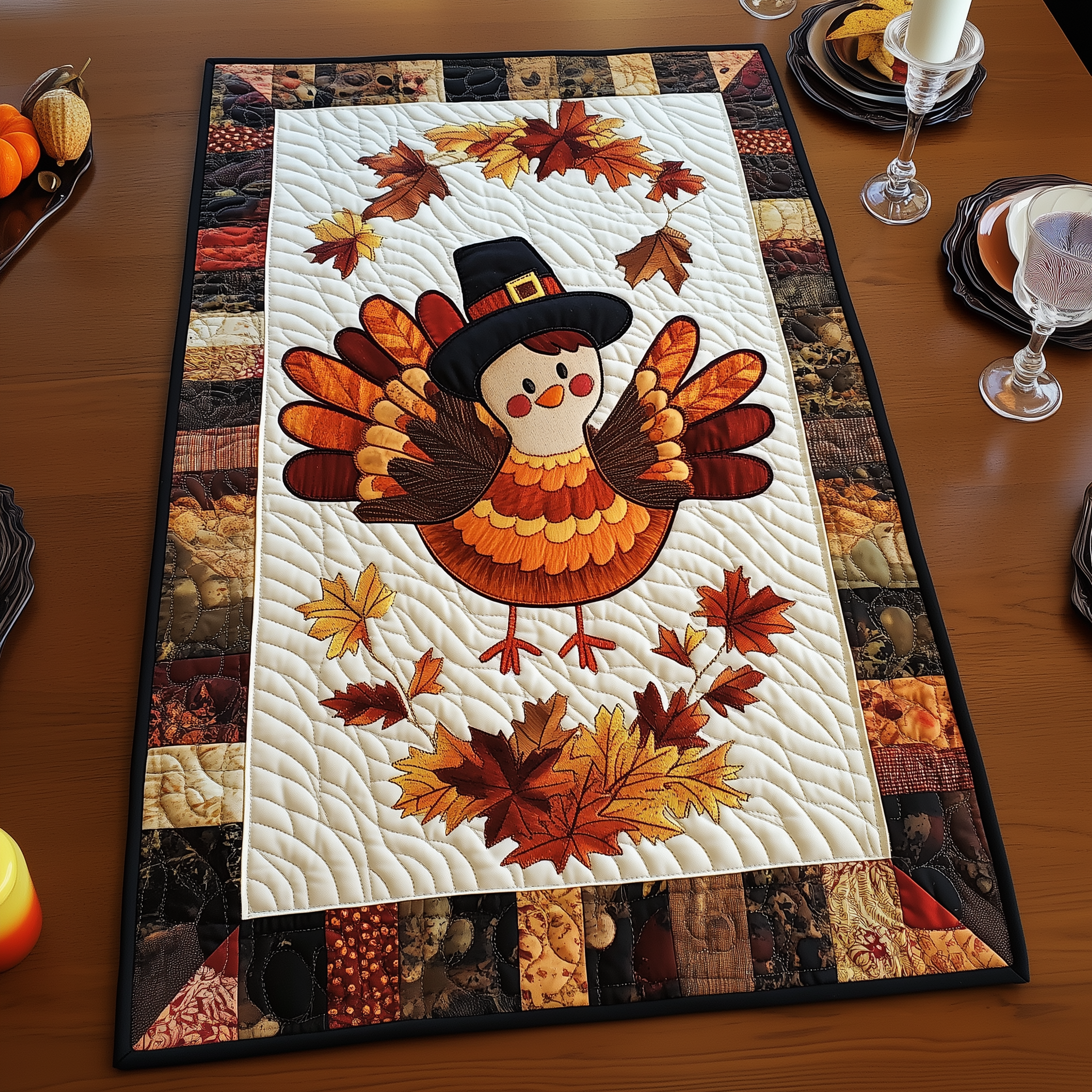 Turkey Quilted Table Runner Thanksgiving Table Topper Thanksgiving Gifts For Coworkers