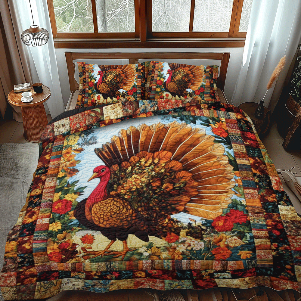 Turkey Thanksgiving Charm Quilted Bedding Set Bedroom Decorations Thanksgiving Gifts For Family