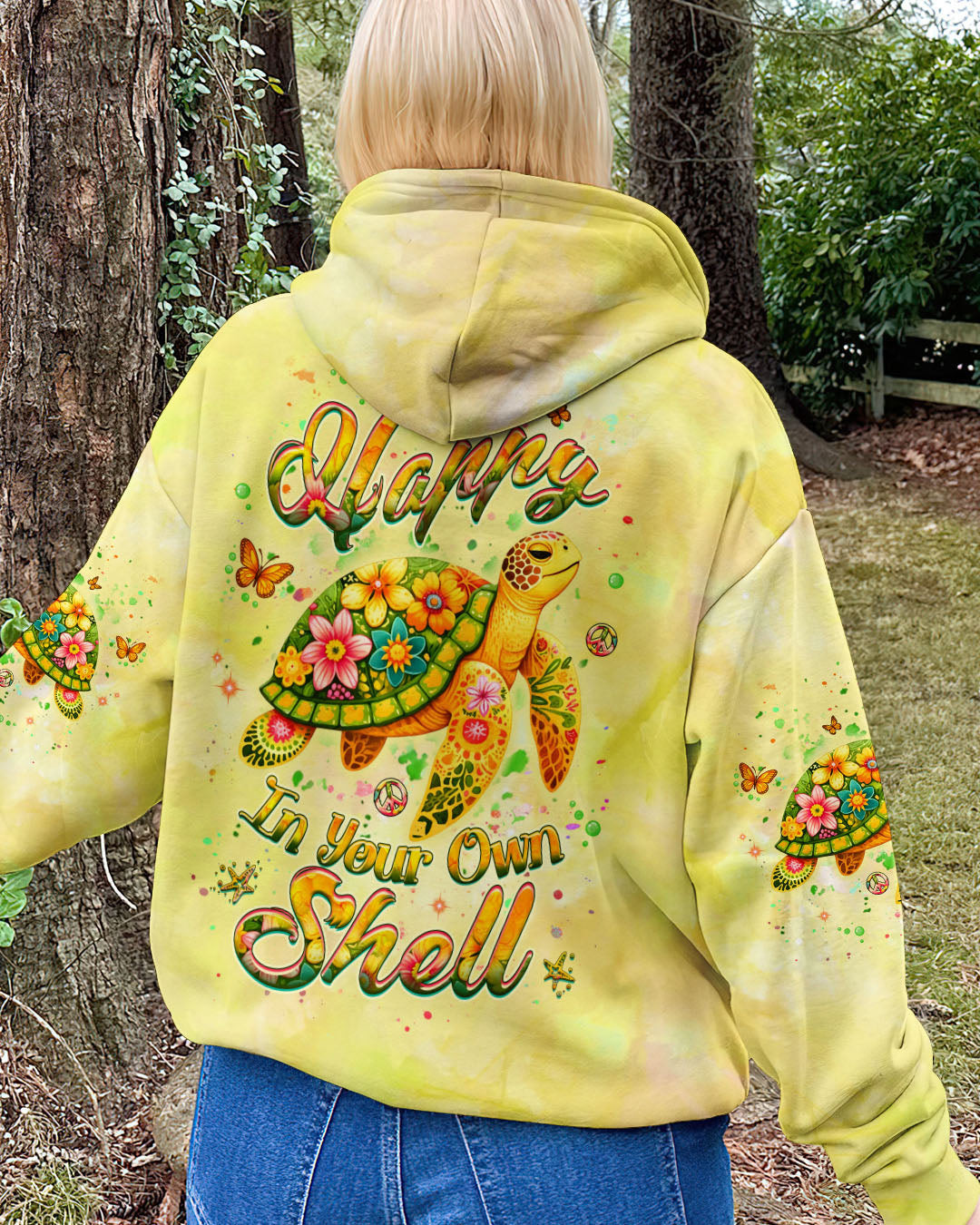 Turtle Be Happy In Your Own Shell Hoodie Vibrant Turtle And Flower Art Clothing Gift For Sister