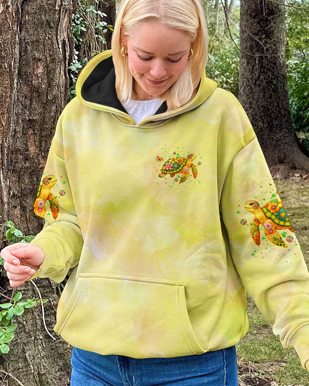 Turtle Be Happy In Your Own Shell Hoodie Vibrant Turtle And Flower Art Clothing Gift For Sister - Image 2