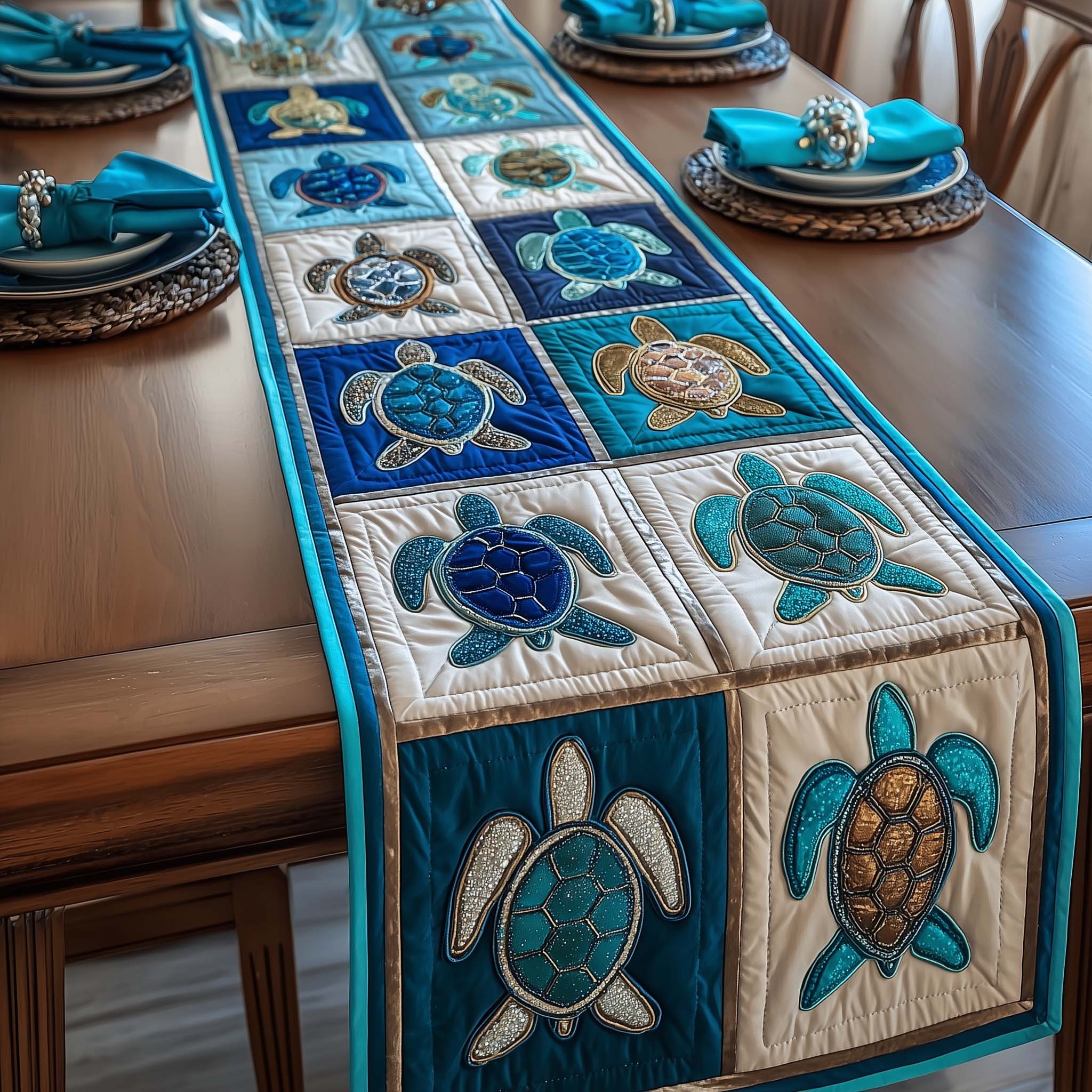 Turtle Charm Quilted Table Runner Beach Style Table Runner Christmas Gifts For People Who Loves Sea Turtle