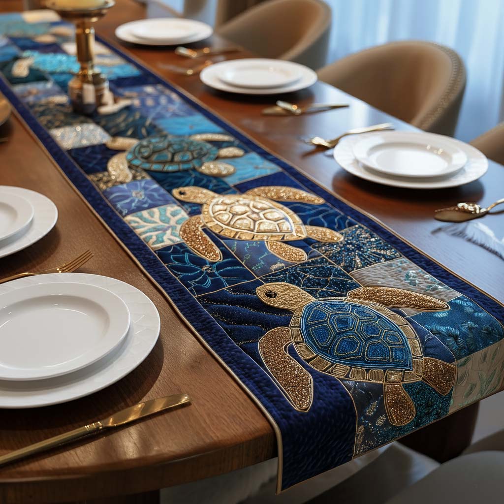 Turtle Charm Quilted Table Runner Beach Table Runner Best Gifts For Turtle Lovers