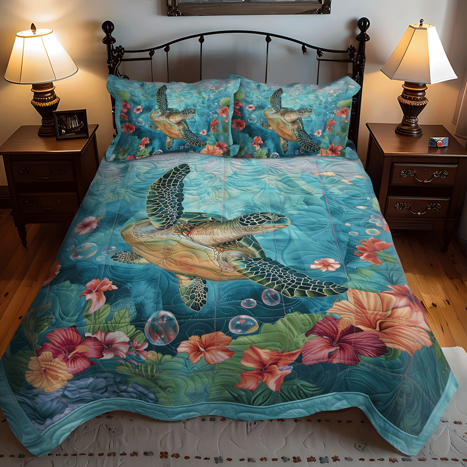 Turtle Cove Quilted Bedding Set Cute Bed Sheets Sea Turtle Stuff