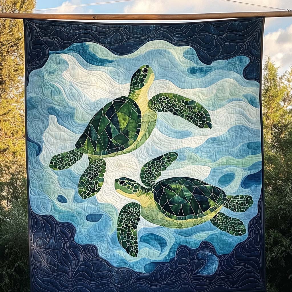 Turtle Harmony Quilted Blanket Aesthetic Room Decor Sea Turtle Gift Ideas For Her