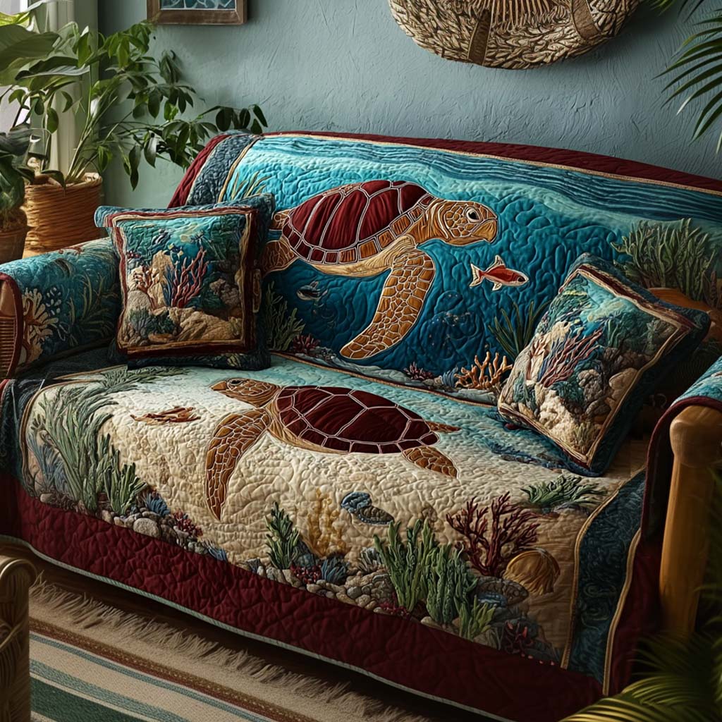 Turtle Harmony Quilted Sofa Cover Indoor Decoration Sea Turtle Gifts For Her