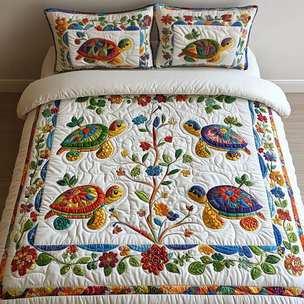 Turtle Haven Quilted Bedding Set Best King Bed Sheets Sea Turtle Gift Ideas For Her