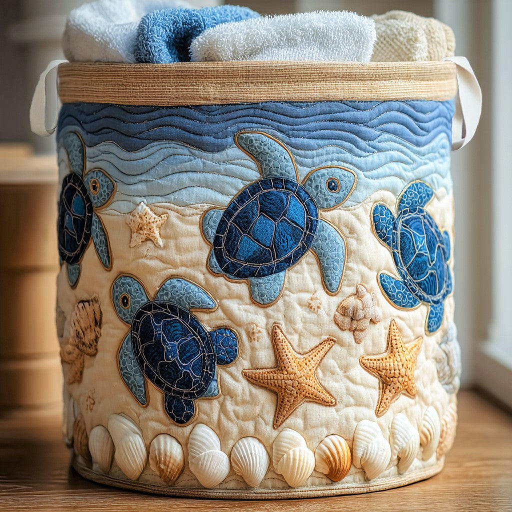 Turtle Journey Quilted Laundry Basket Foldable Laundry Hamper Sentimental Gifts For Mom