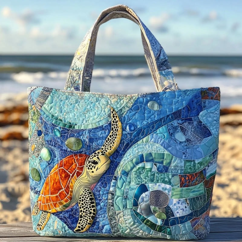 Turtle Mosaic Pebble Pattern Quilted Tote Bag Best Bags For Travel Best Gift For Dad