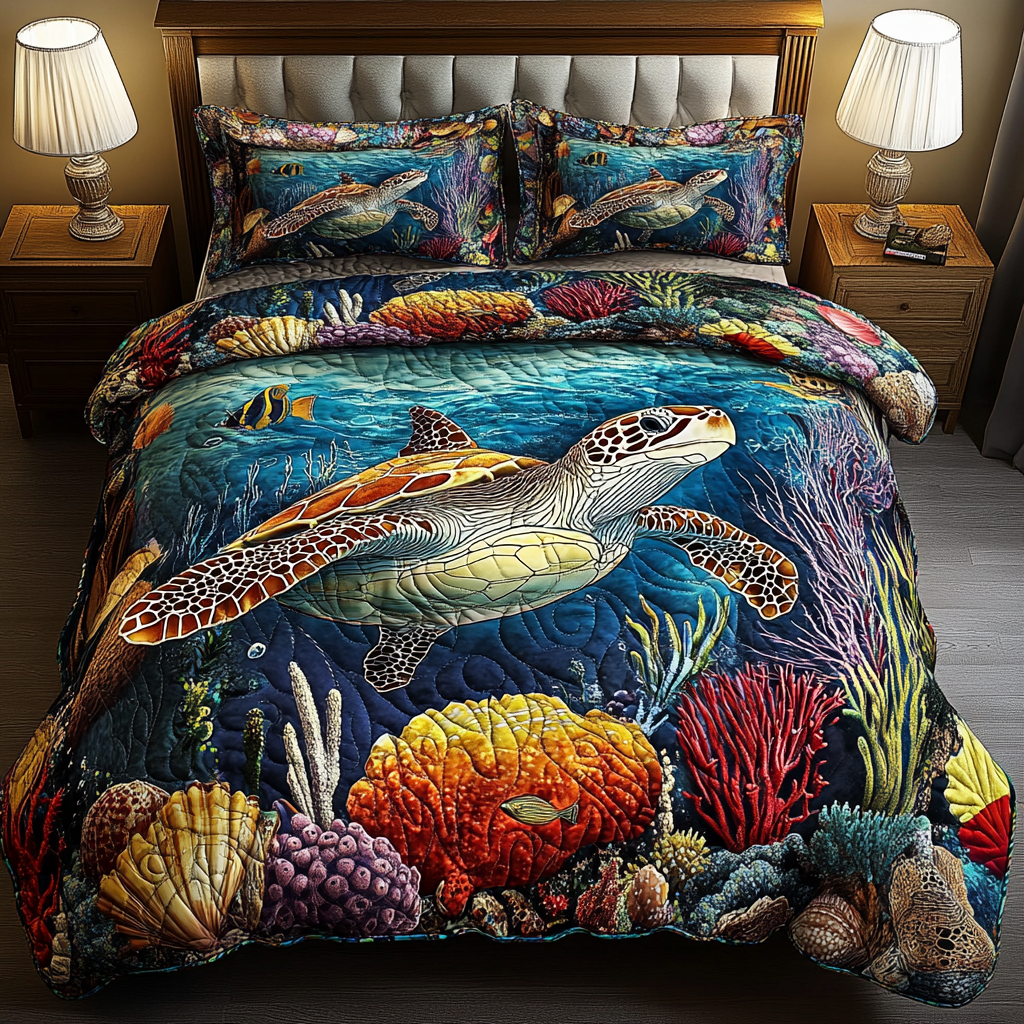 Turtle Ocean Quilted Bedding Set Best King Sheets Sea Turtle Gifts For Him