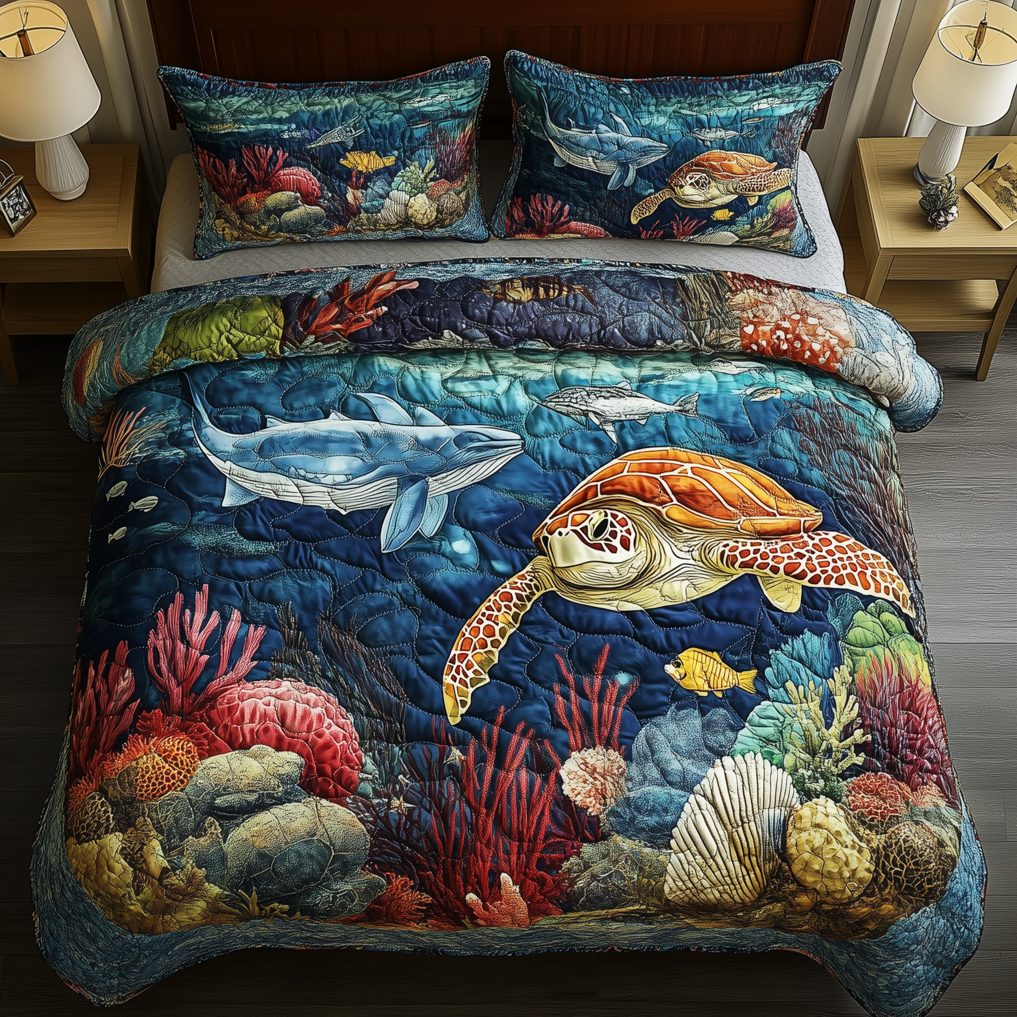 Turtle Ocean Quilted Bedding Set Best King Size Sheets Sea Turtle Stuff