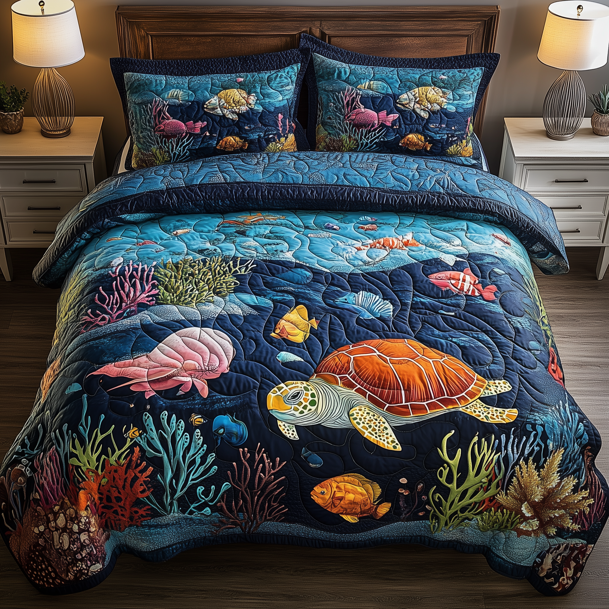 Turtle Ocean Quilted Bedding Set King Comforter Sets Sea Turtle Themed Gifts