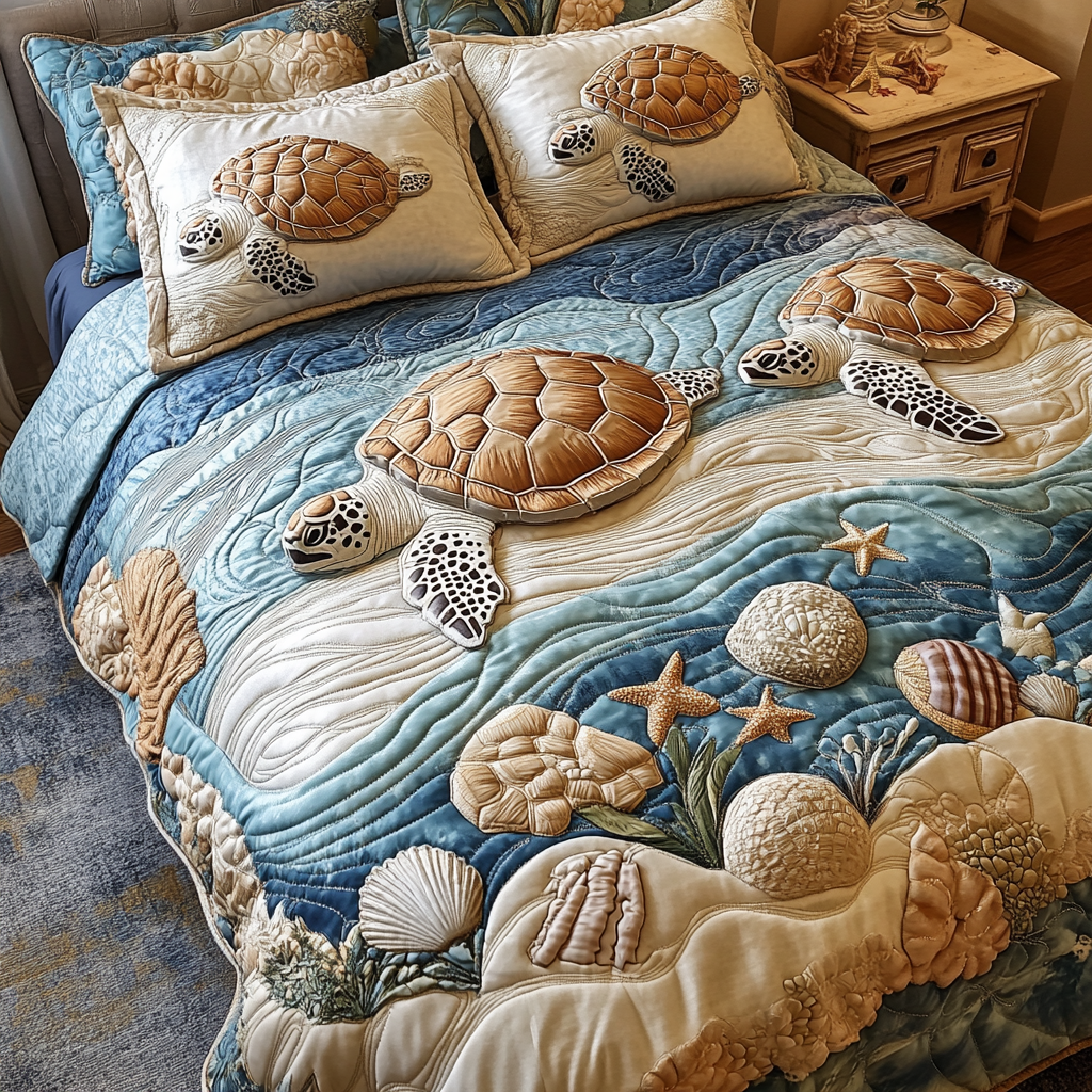 Turtle Paradise Quilted Bedding Set Best Comforter Sets Presents For Turtle Lovers