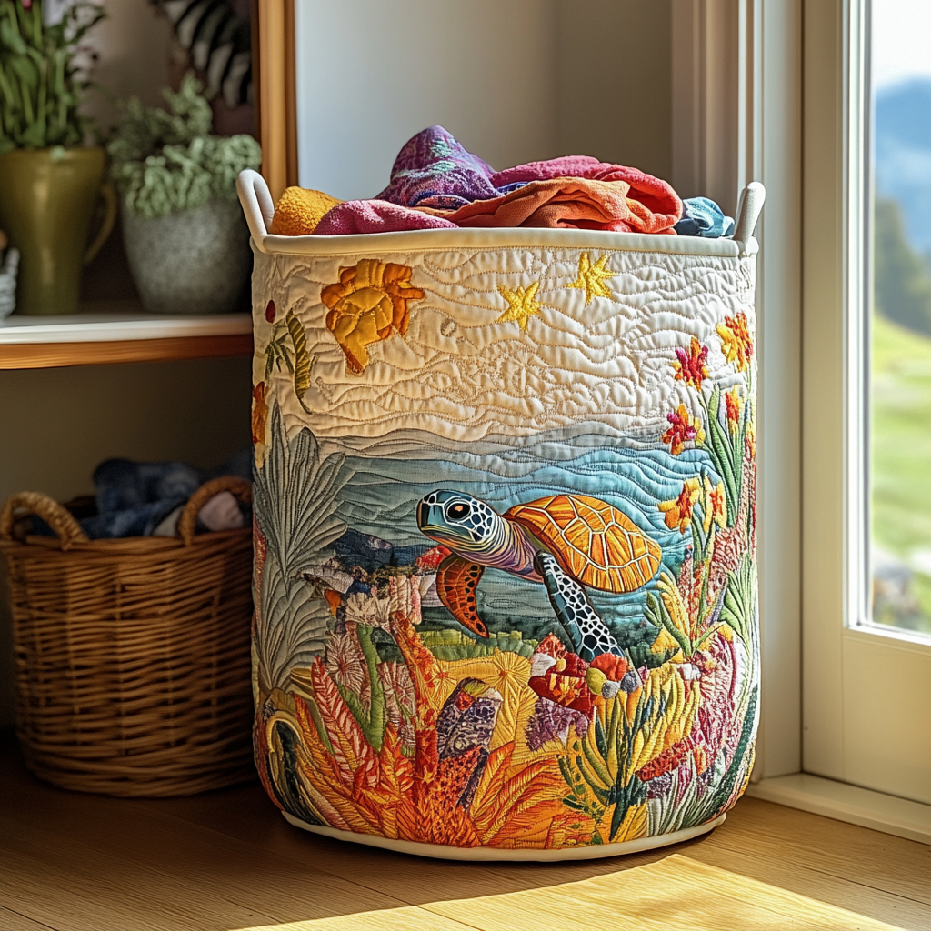 Turtle Path Quilted Laundry Basket Unique Laundry Hamper Ideas Sea Turtle Gift Shop