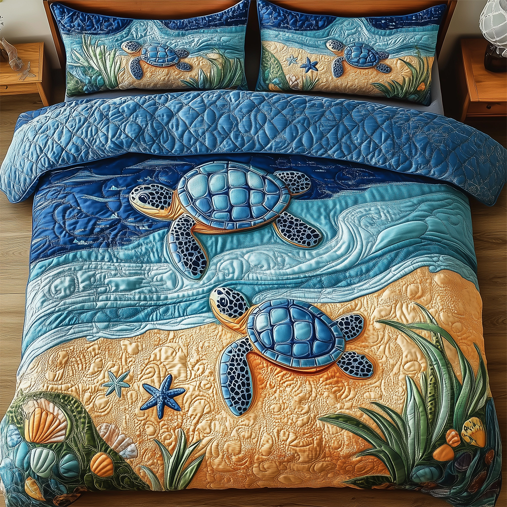 Turtle Quilted Bedding Set Best King Sheet Set Gifts That Help Sea Turtles