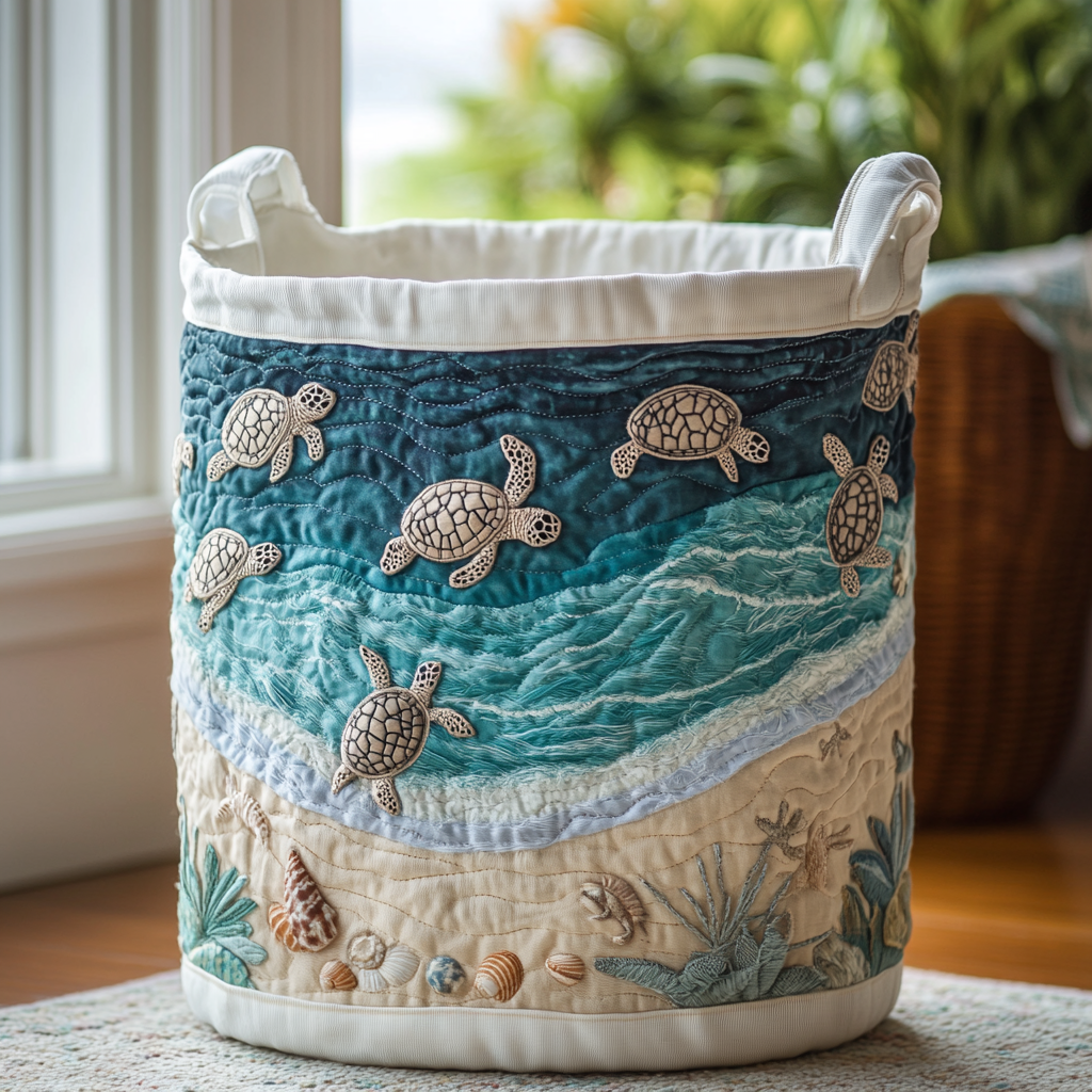 Turtle Shore Quilted Laundry Basket Farmhouse Laundry Room Decor Gift Ideas For Sea Turtle Lovers