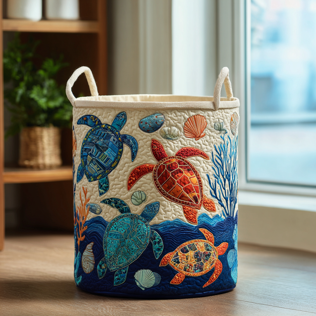 Turtle Shore Quilted Laundry Basket The Laundry Basket Sea Turtle Gift Shop