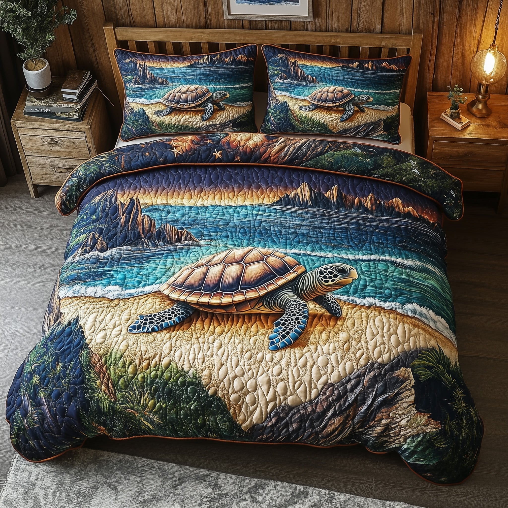 Turtle Sunset Walk Quilted Bedding Set Bedroom Decorations Sea Turtle Gift Ideas