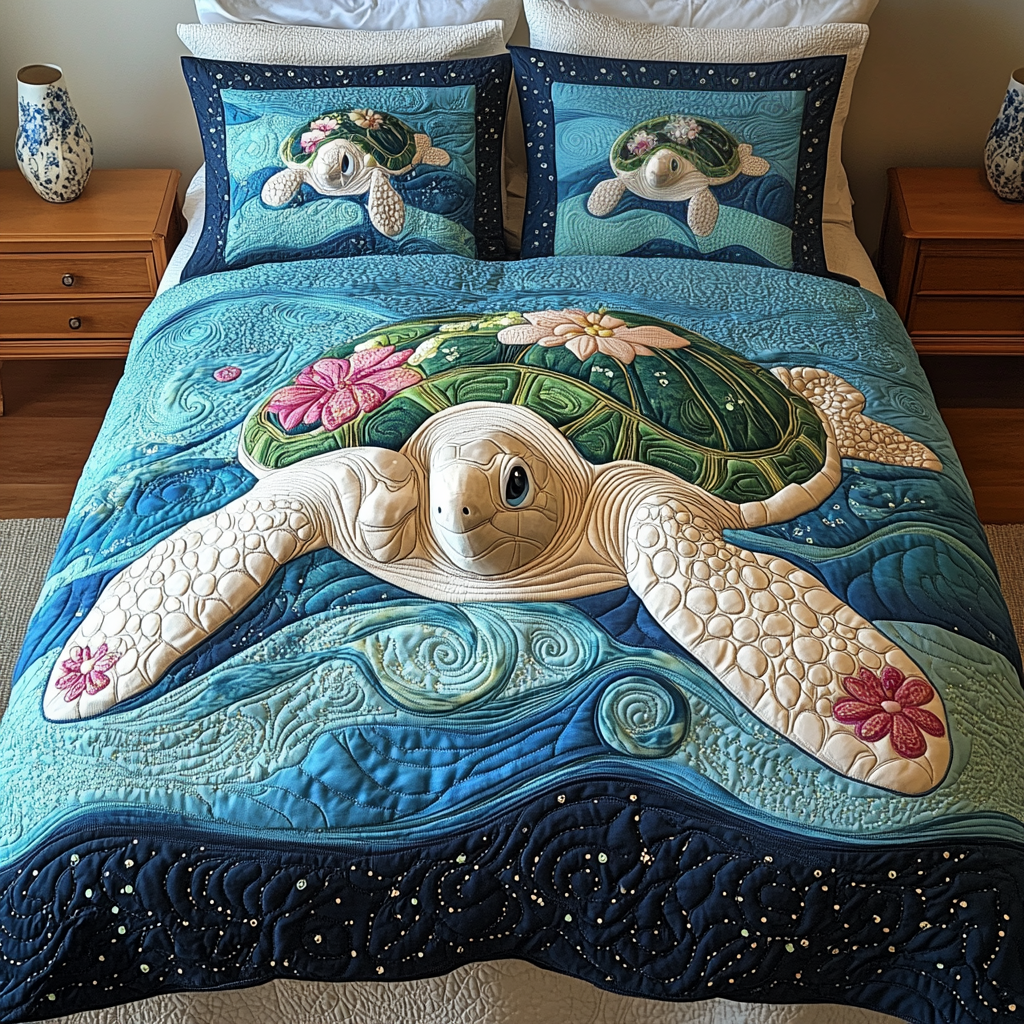 Turtle Tides Quilted Bedding Set Bedroom Decor Sea Turtle Gifts For Mom