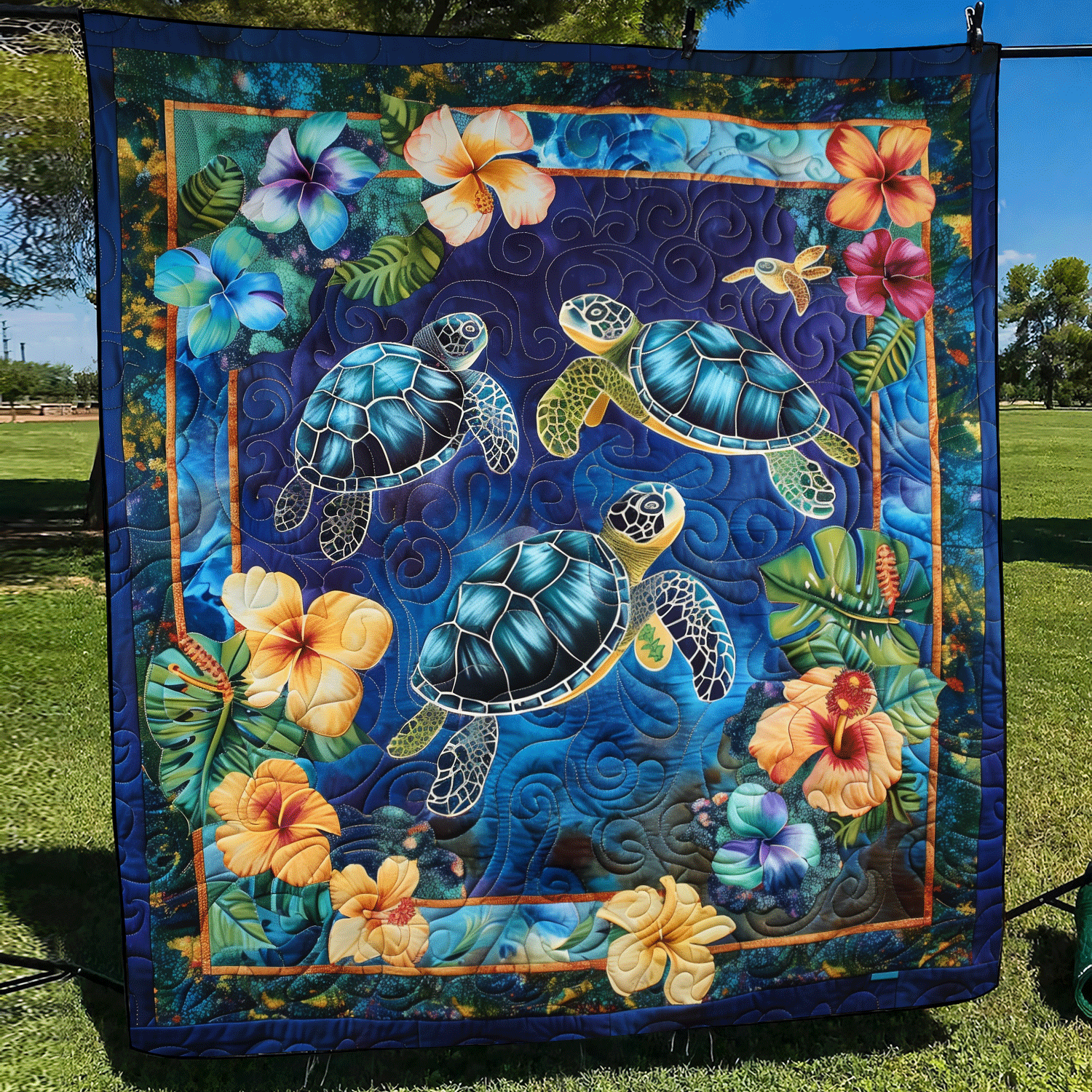 Turtle Tranquility Quilted Blanket Bedsheet Comforter Set Sea Turtle Gift Ideas