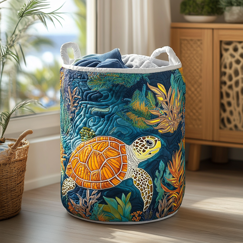 Turtle Wave Quilted Laundry Basket Best Laundry Basket Gifts That Help Sea Turtles