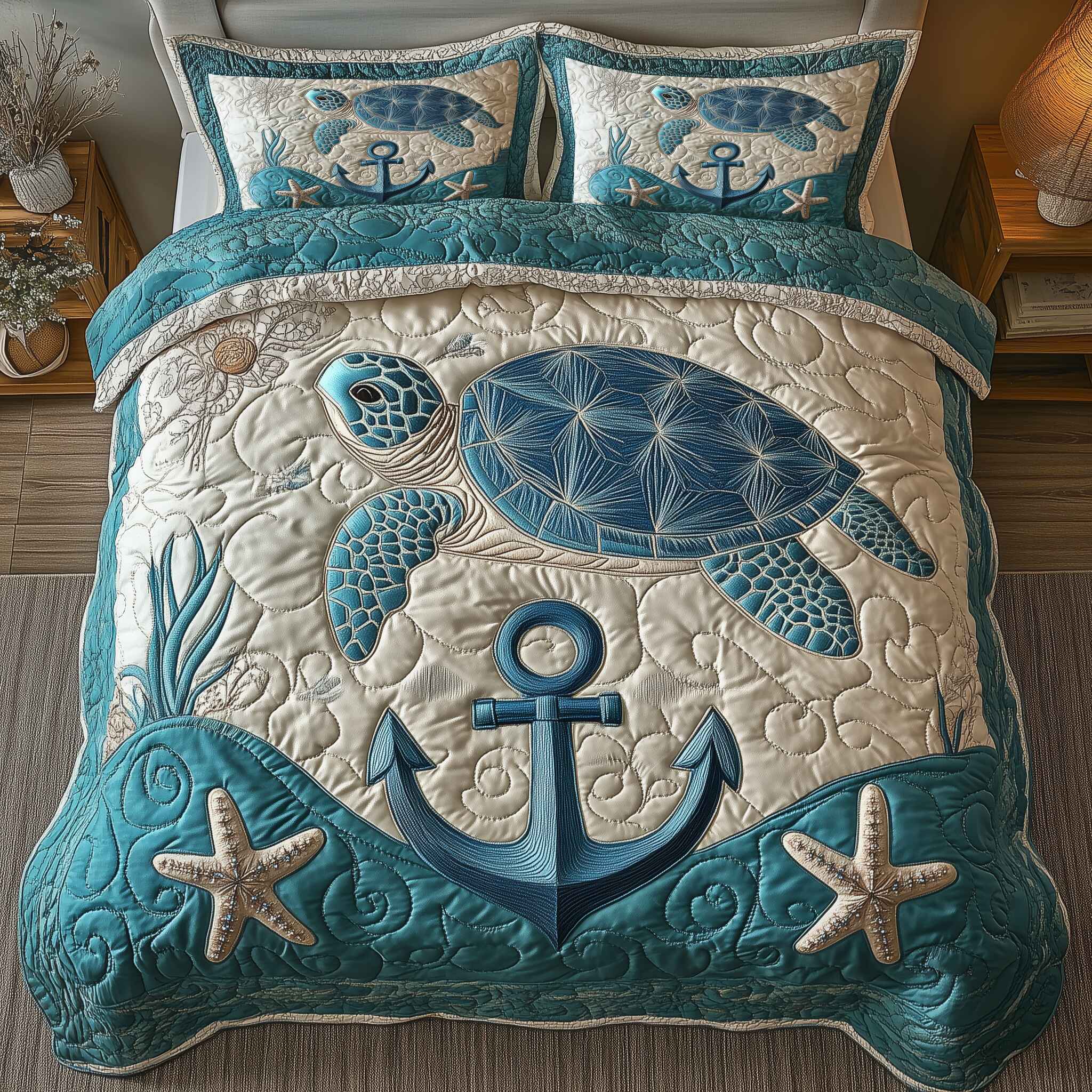 Turtle's Haven Quilted Bedding Set Bed Bedding Set Sea Turtle Gifts For Her