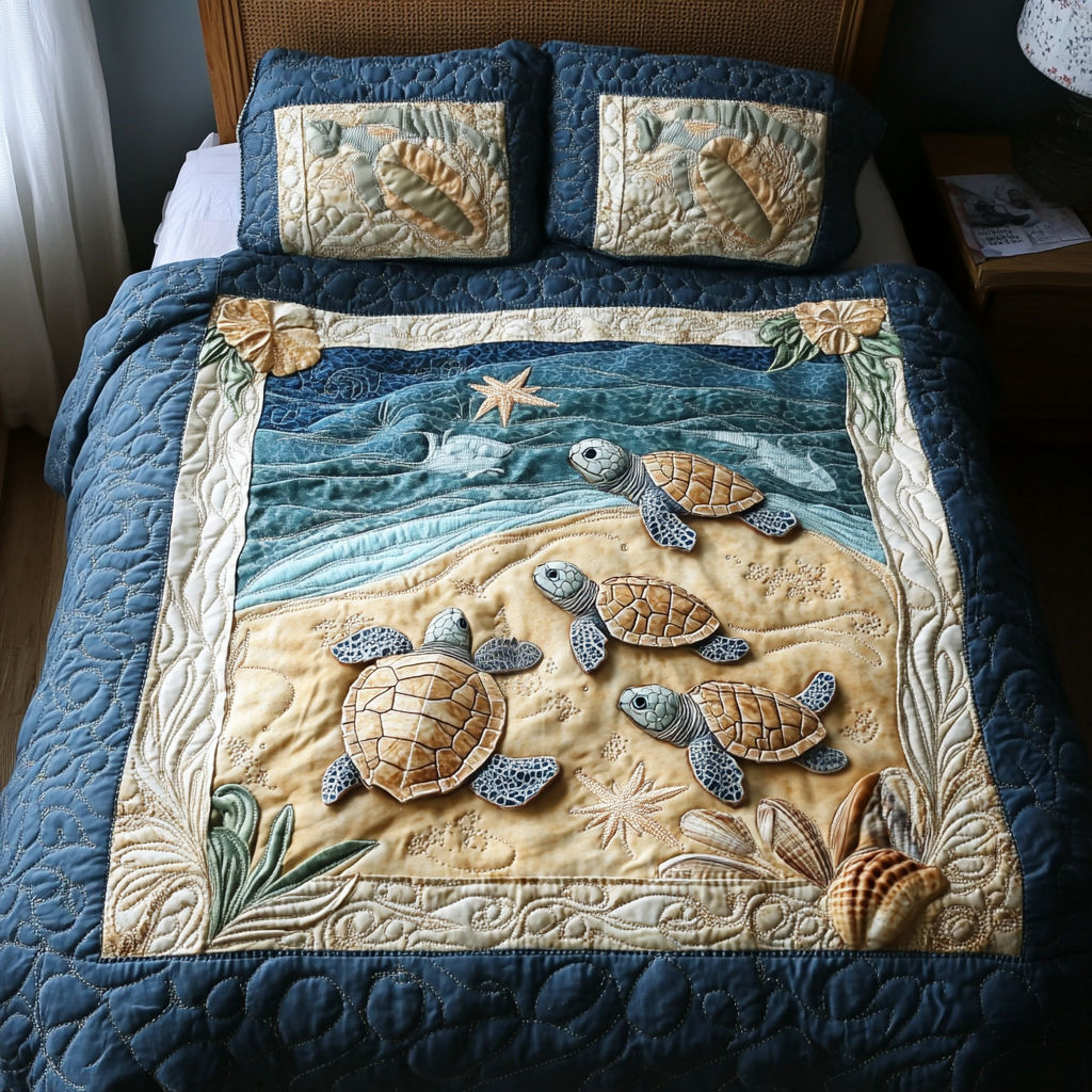 Turtles in Paradise Quilted Bedding Set Best Bedding Sets Turtle Gifts For Adults